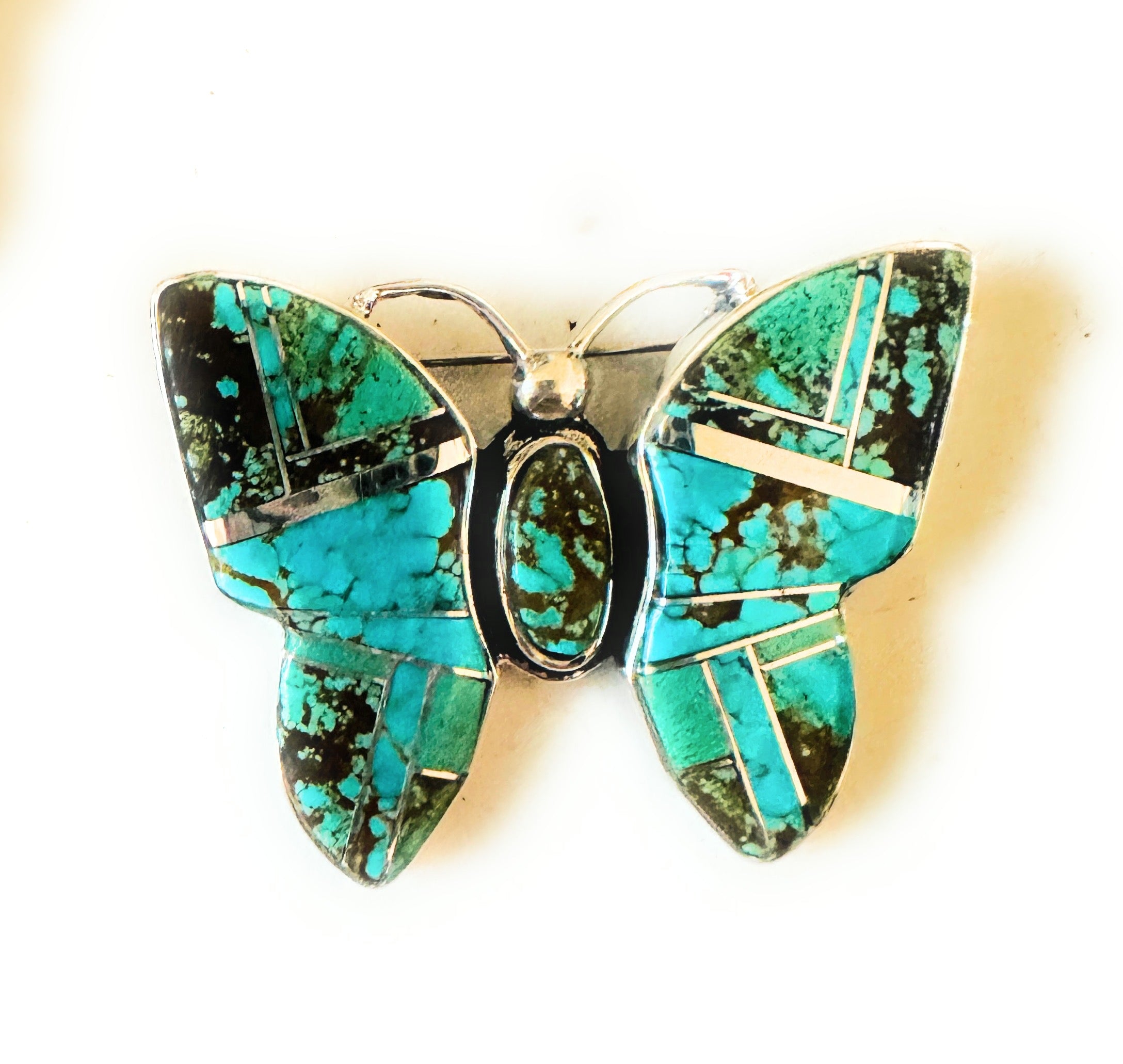 Handcrafted Number 8 Turquoise & Sterling Silver Butterfly Brooch / Pendant