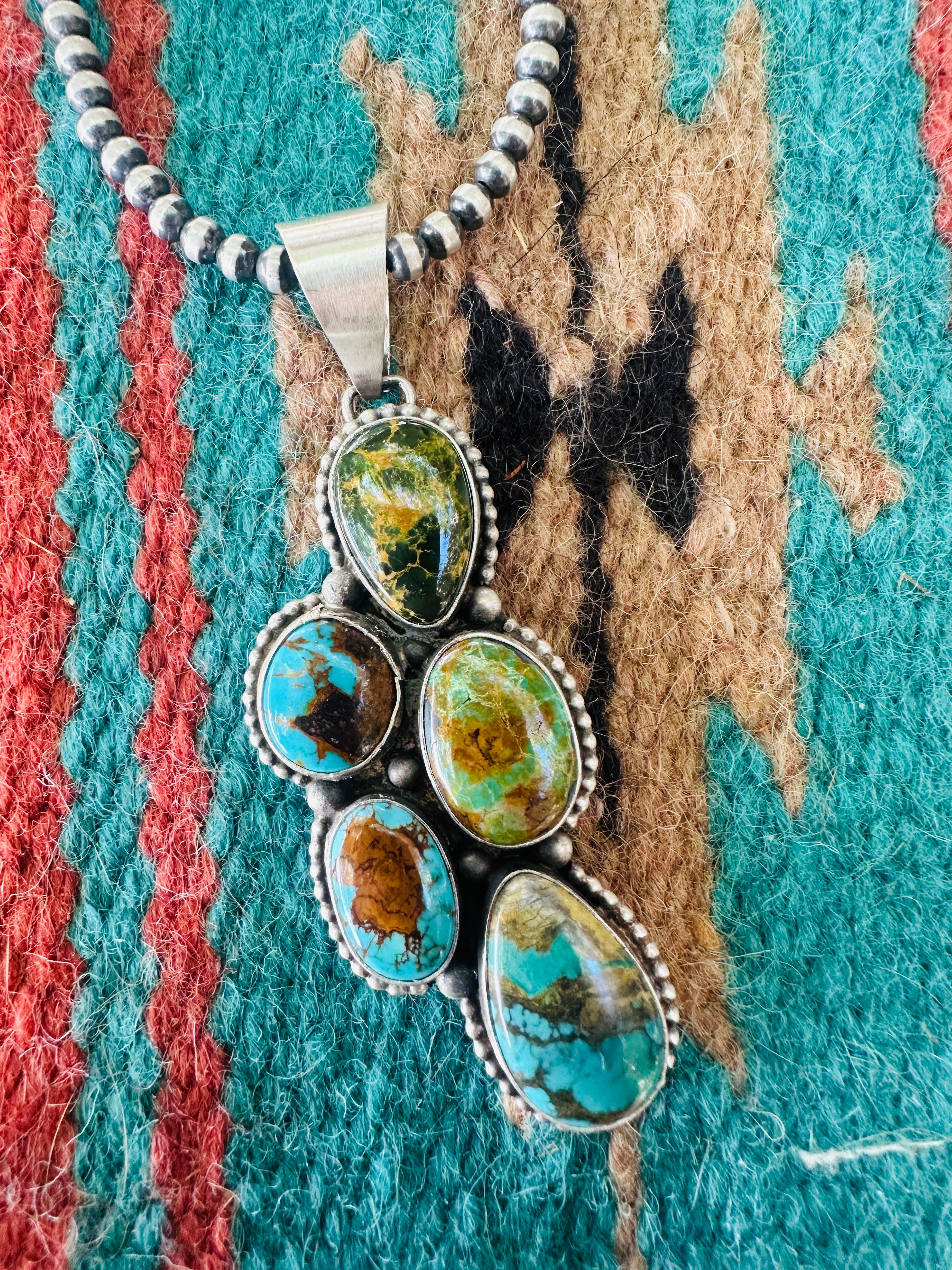 Handcrafted Sterling Silver & Turquoise Cluster Pendant