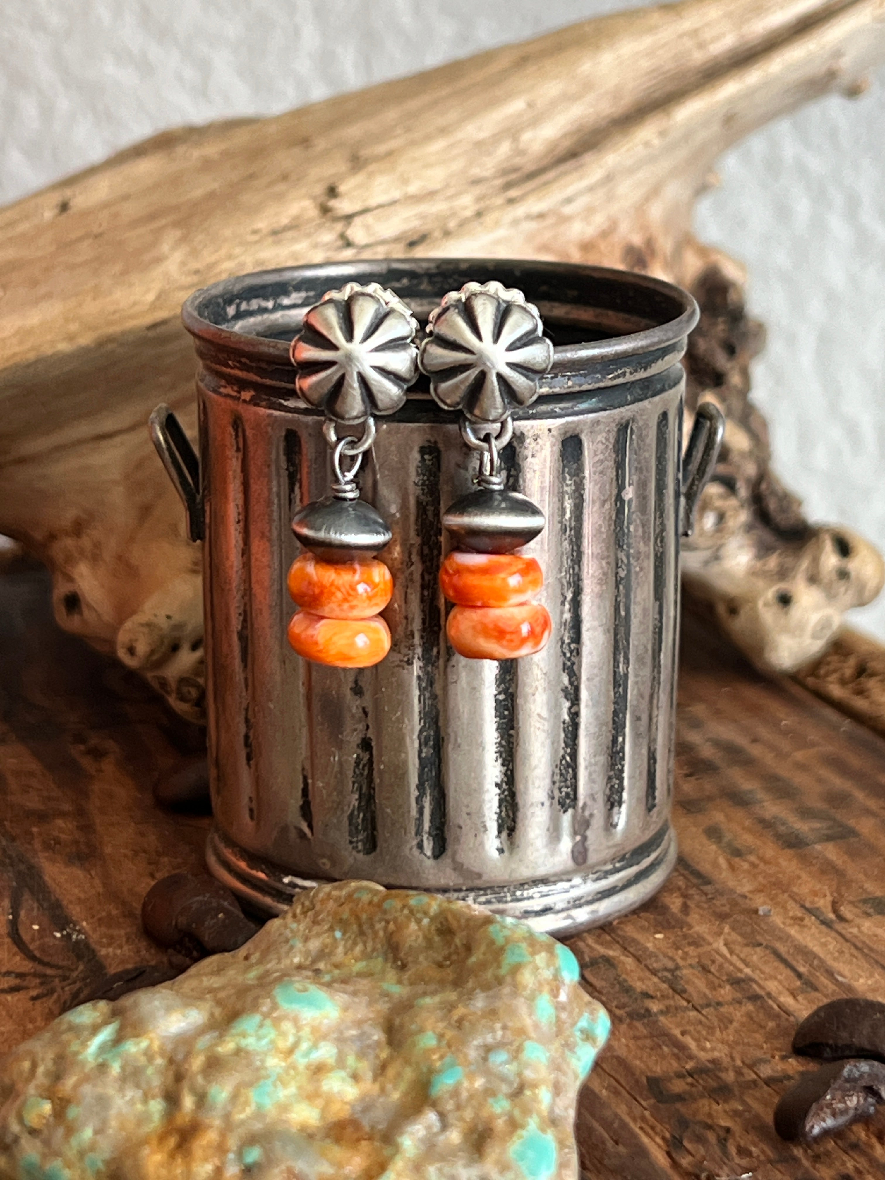 Handcrafted Summer Lovin’ Sterling Silver and Spiny Oyster Shell Concho Post Earrings