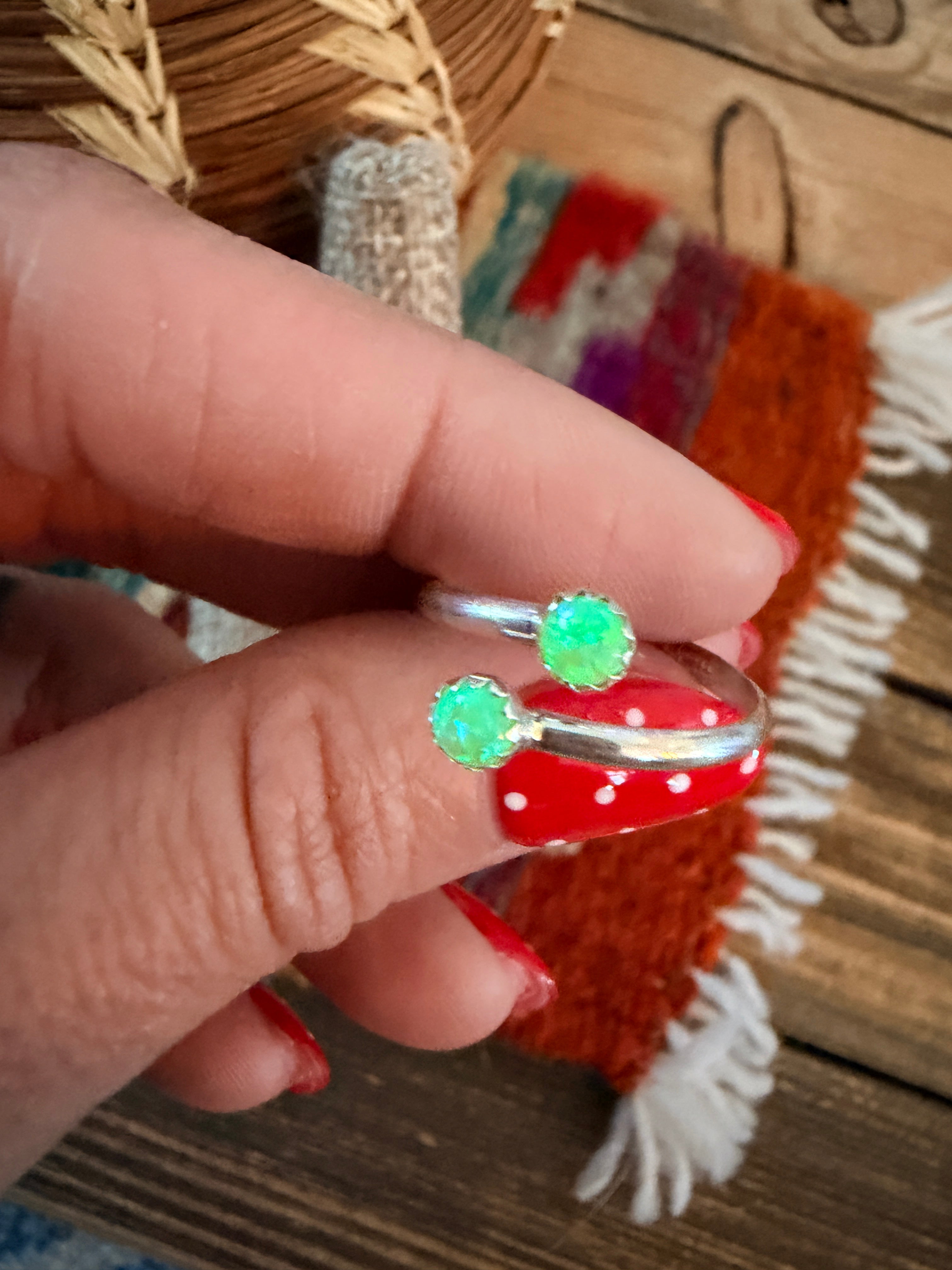 Handcrafted Lime Green Opal & Sterling Silver Adjustable Ring