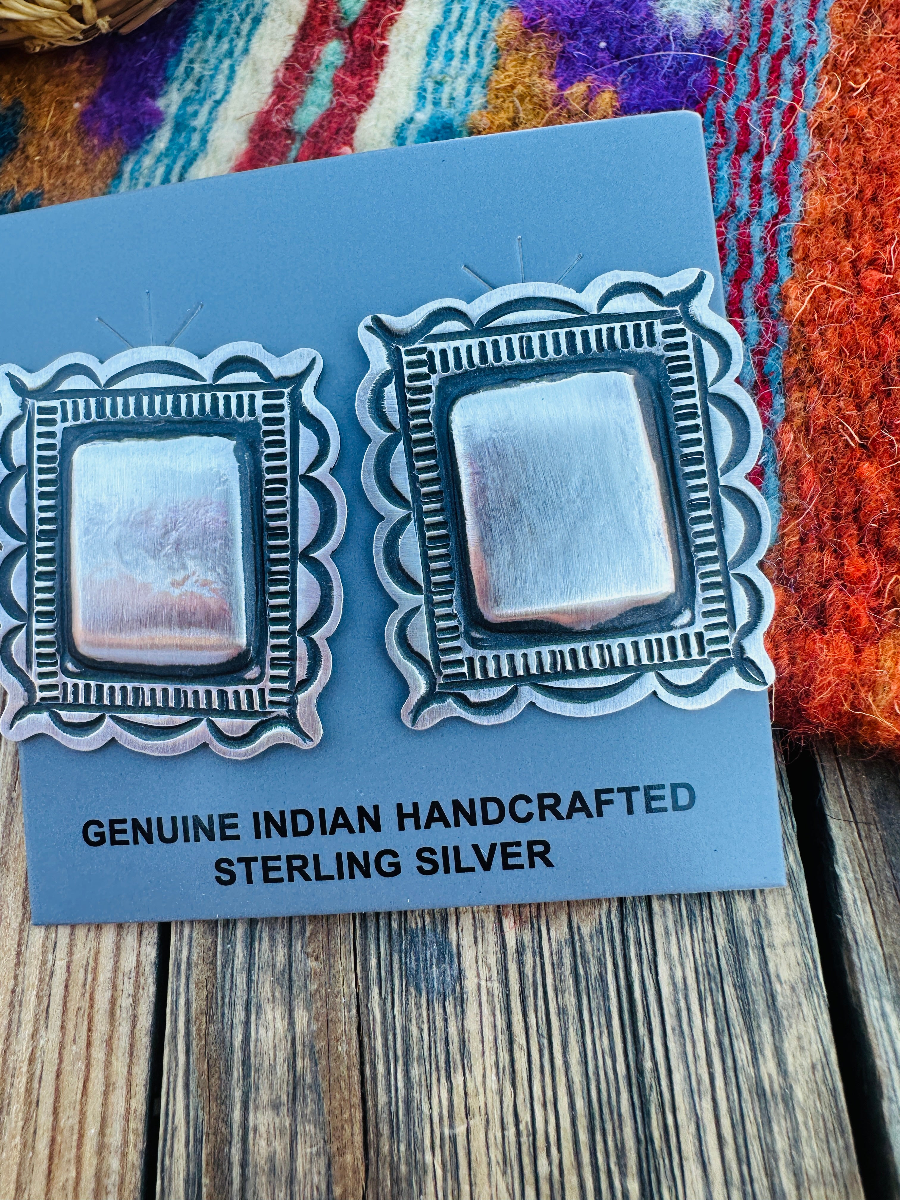 Handcrafted Sterling Silver Concho Post Earrings by Leander Tahe