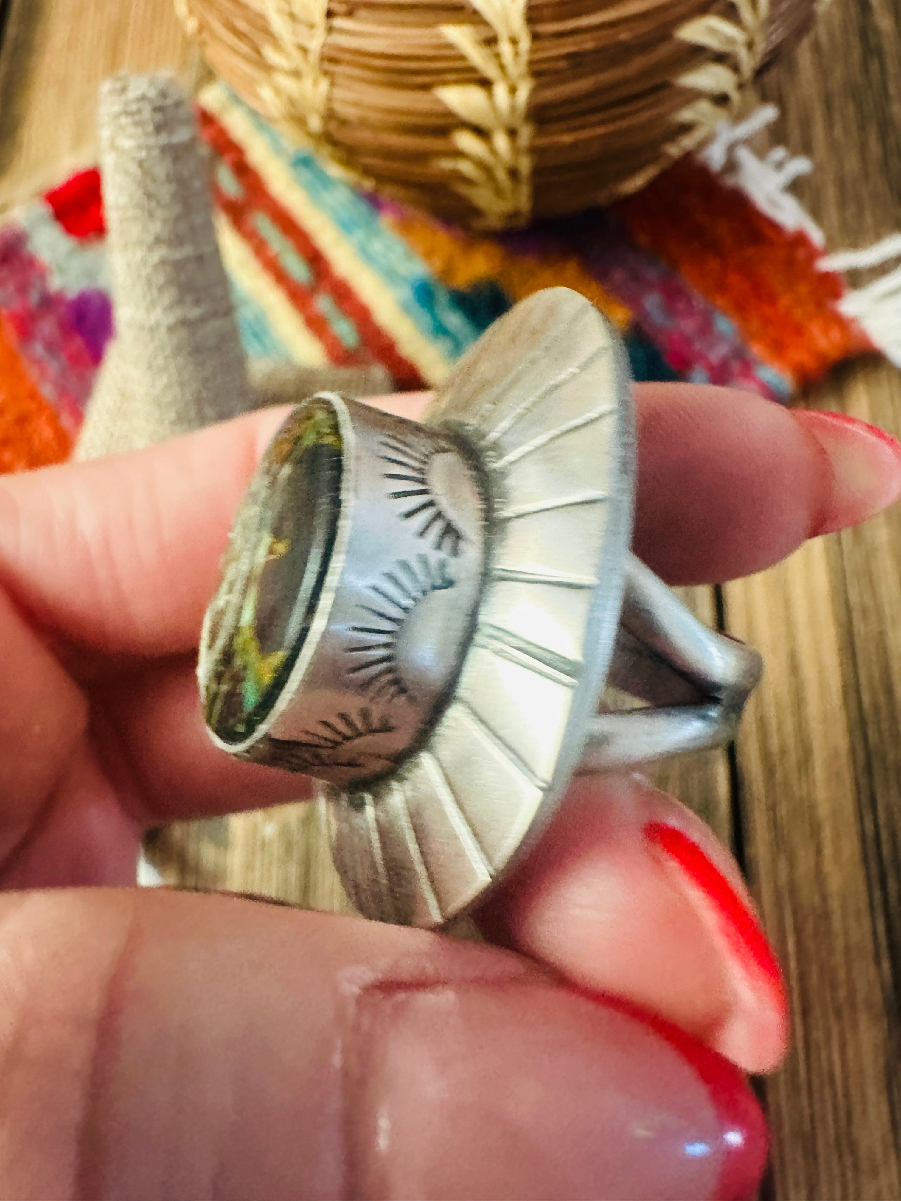 Handcrafted Blackjack Turquoise & Sterling Silver Ring Size 8 by Jamison Hoskie