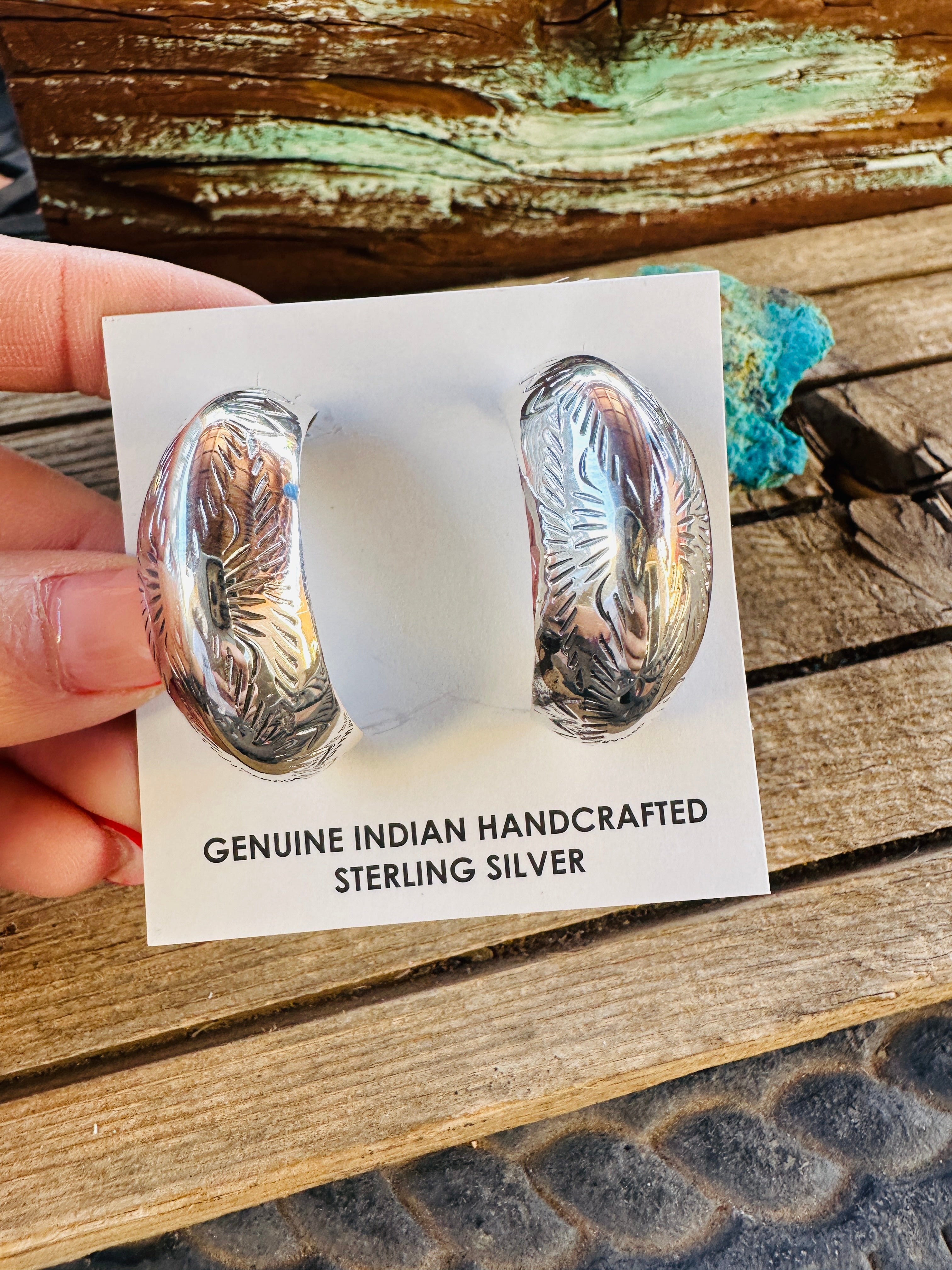 Hand Stamped Sterling Silver Hoop Earrings