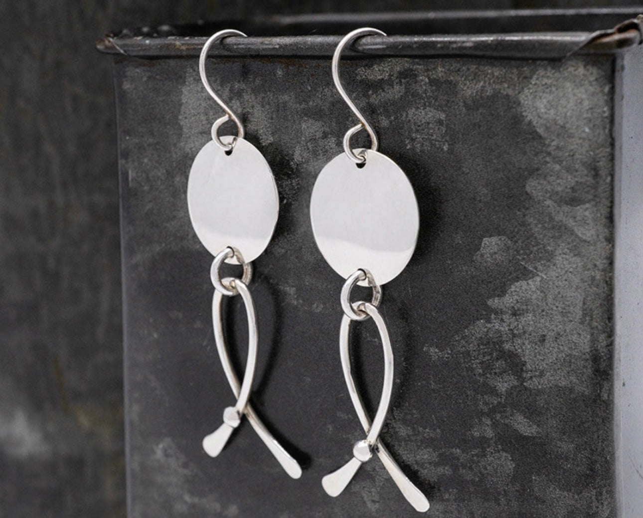 Disc w/ Ribbon Sterling Silver Earrings