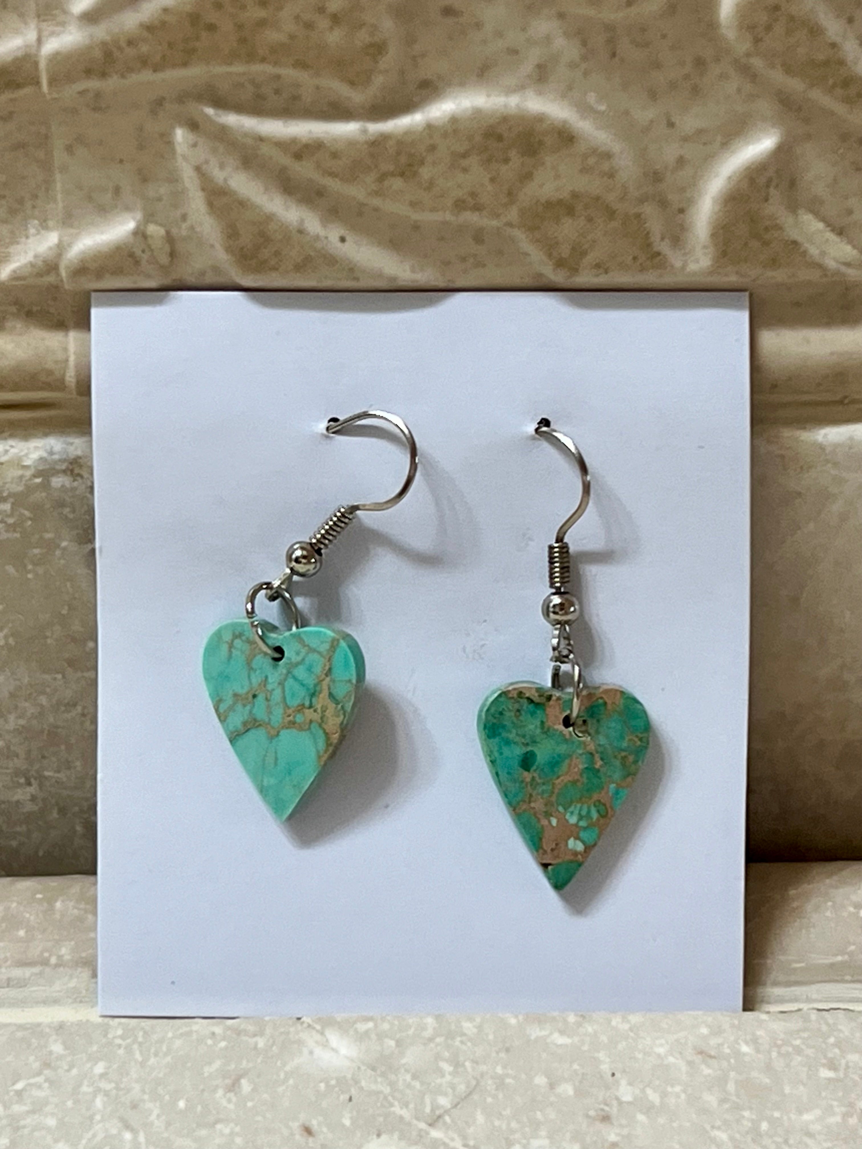 Handcrafted Blue Indigo Turquoise & Sterling Silver Heart Slab Earrings