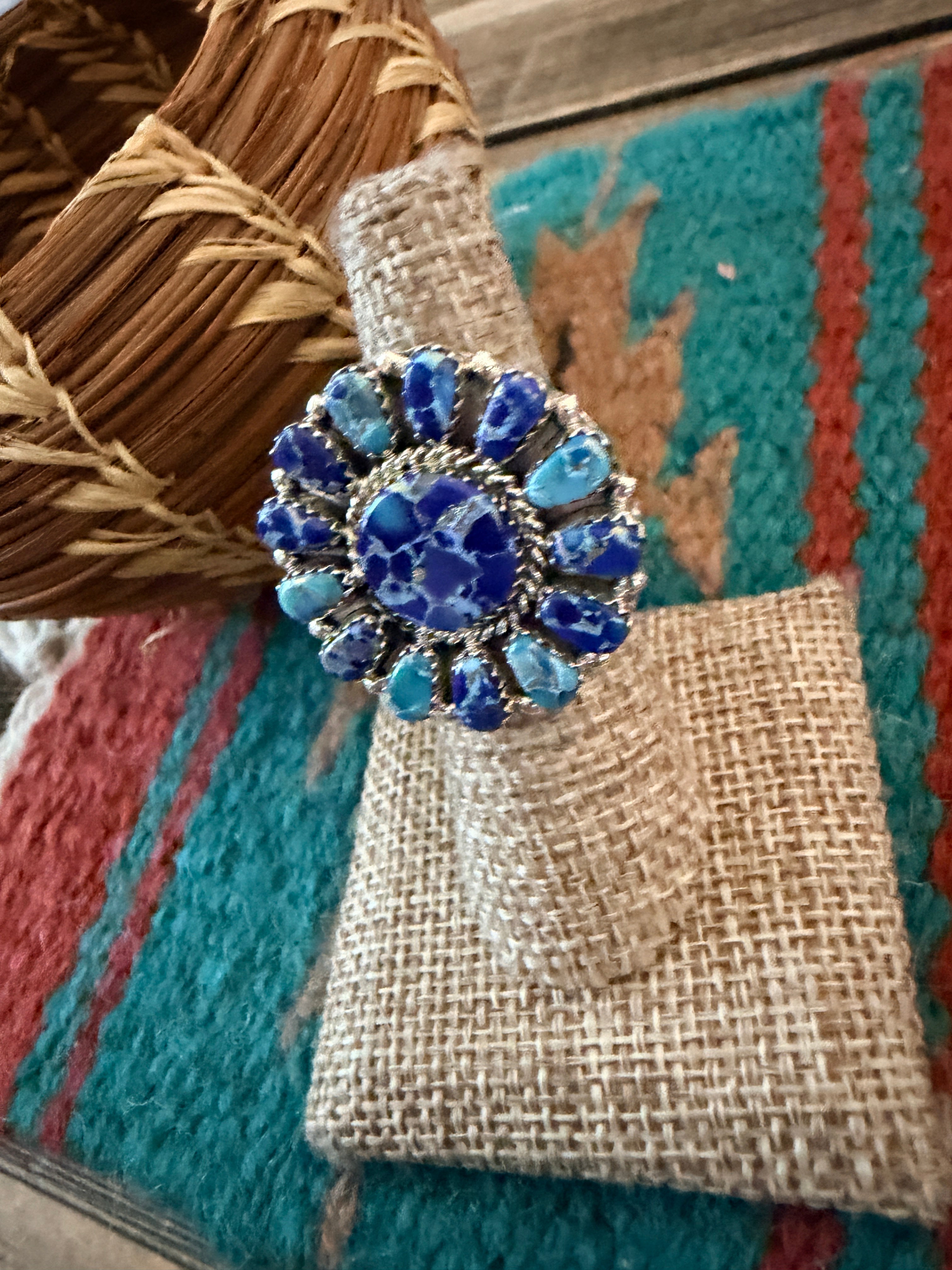 Handcrafted Blue Mojave Turquoise & Sterling Silver Adjustable Cluster Ring