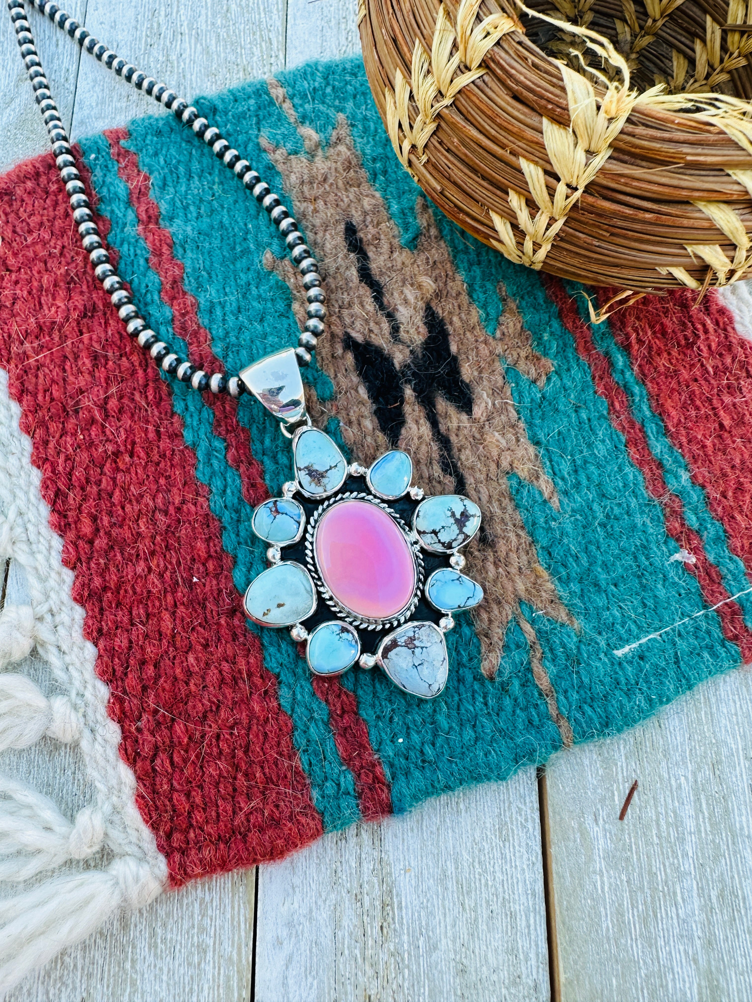 Handcrafted Sterling Silver, Turquoise & Queen Pink Conch Pendant