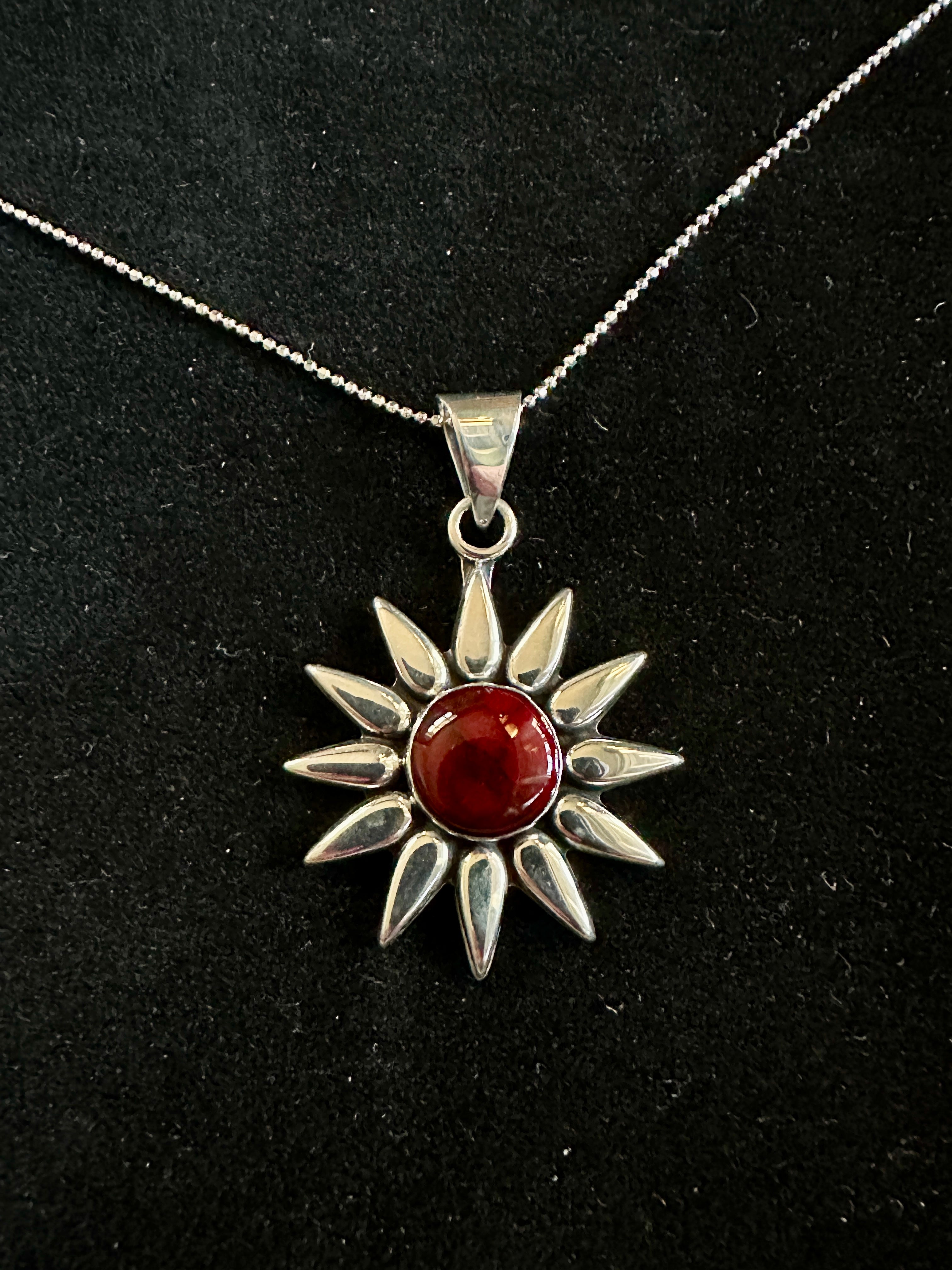 Red Jasper Sunburst Sterling Silver Necklace