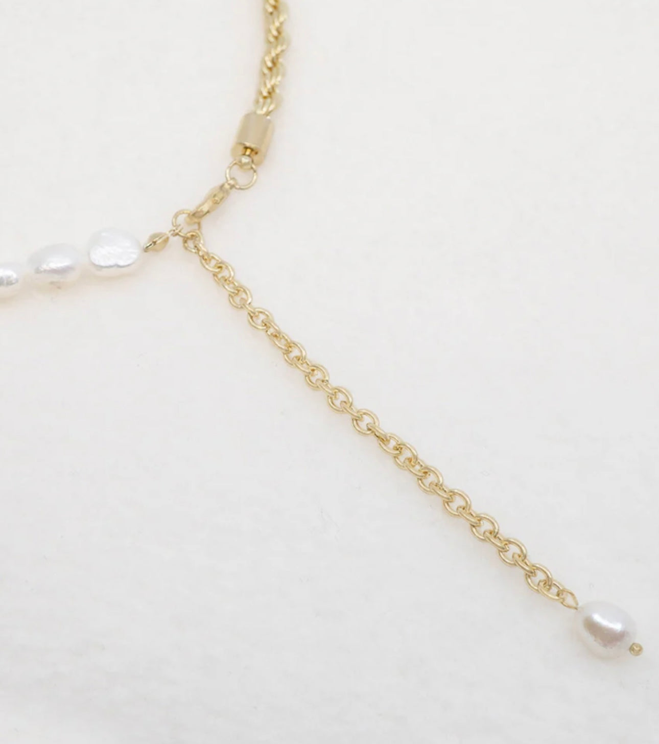 Half & Half Gold, Pearls Lariat Necklace