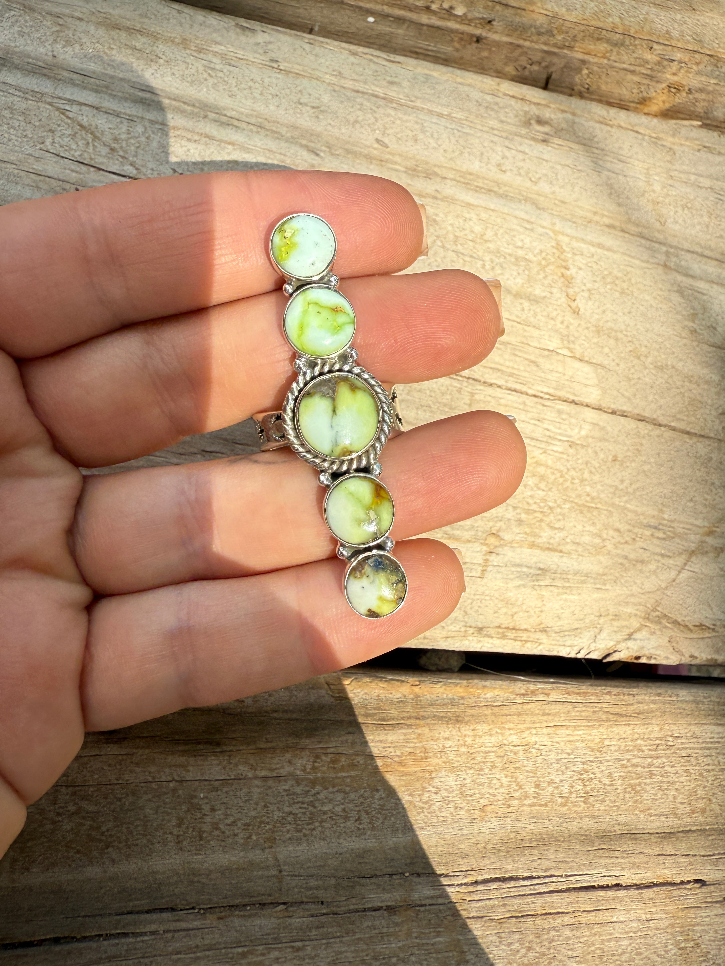 Handmade Palomino Turquoise & Sterling Adjustable 5 Stone Ring