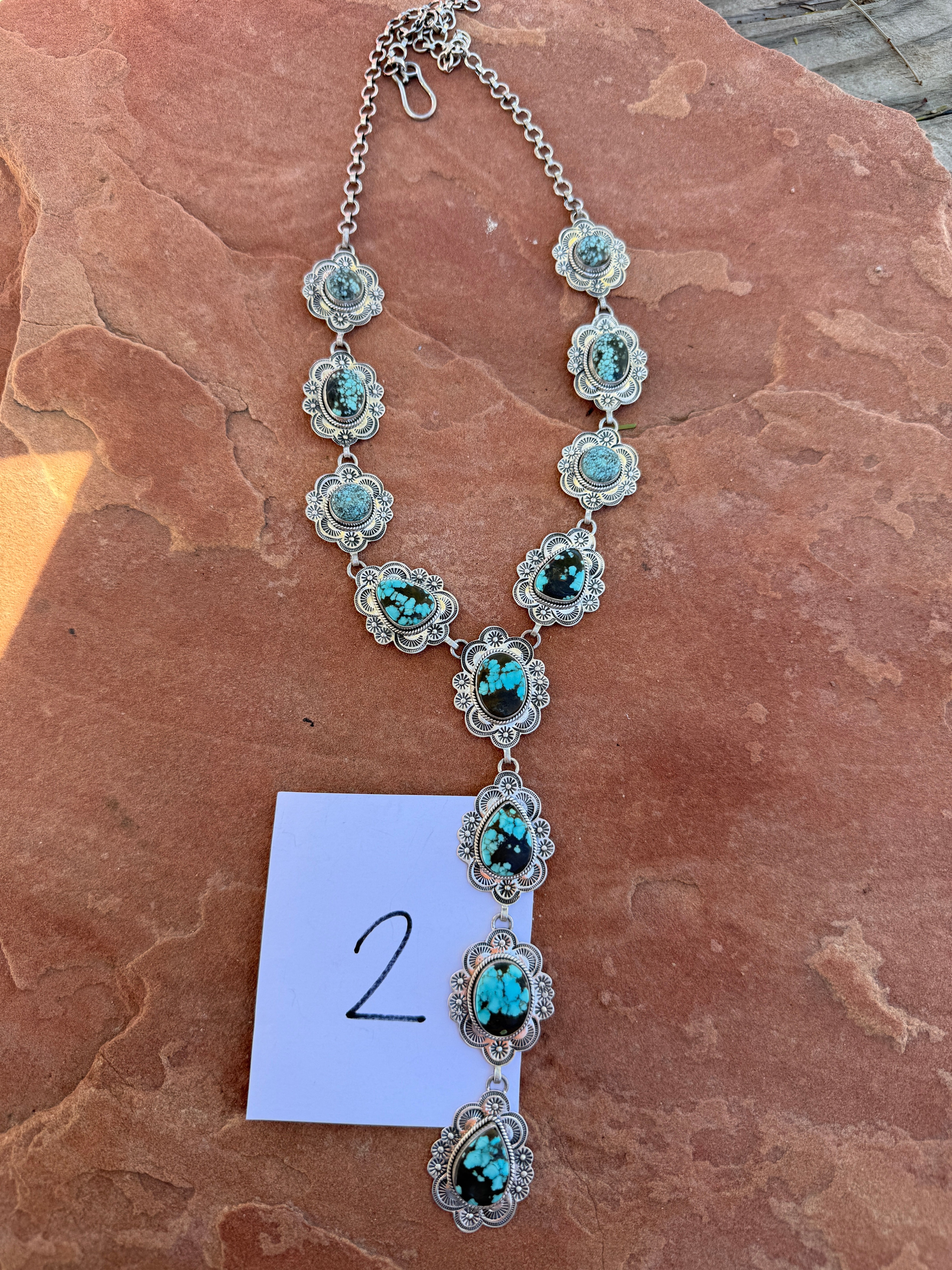 Handmade Number 8 Turquoise & Sterling Silver Lariat Necklace