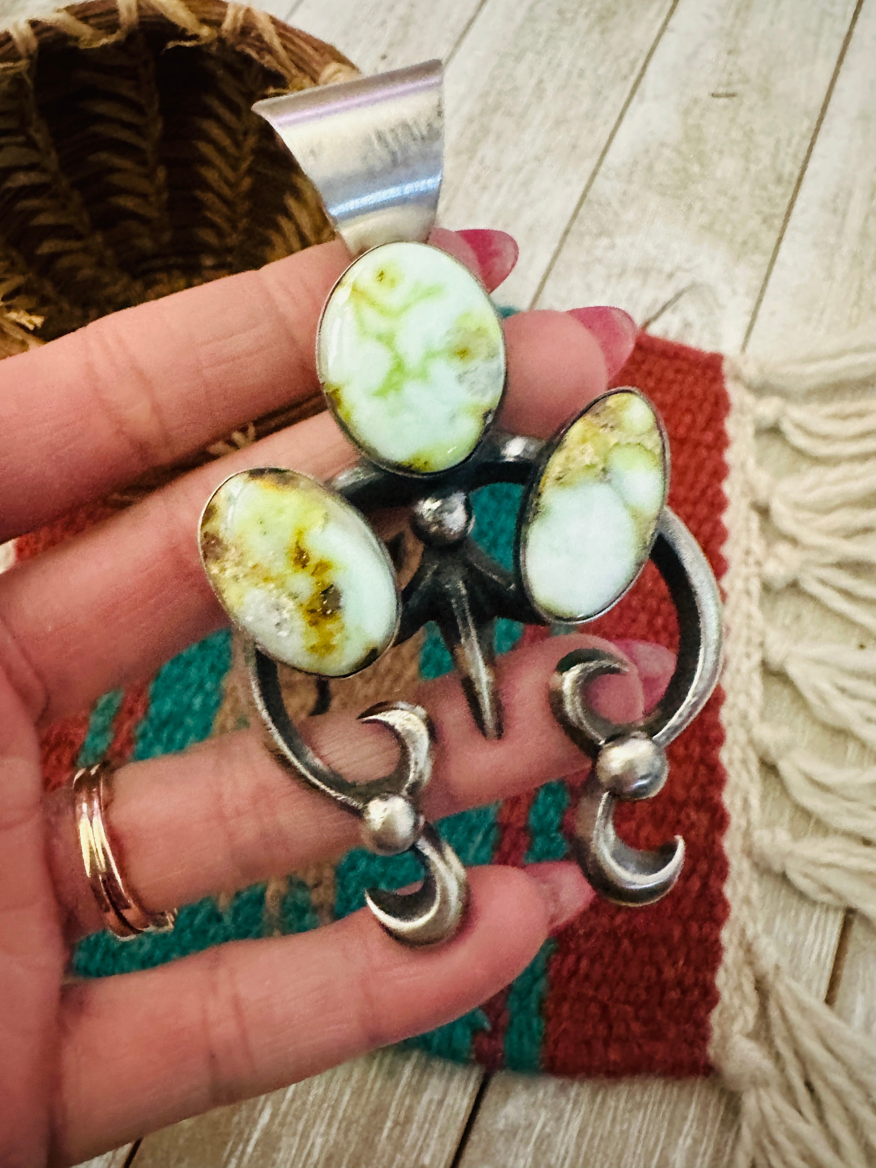 Handcrafted Sterling Silver & Palomino Turquoise Naja Pendant by Chimney Butte