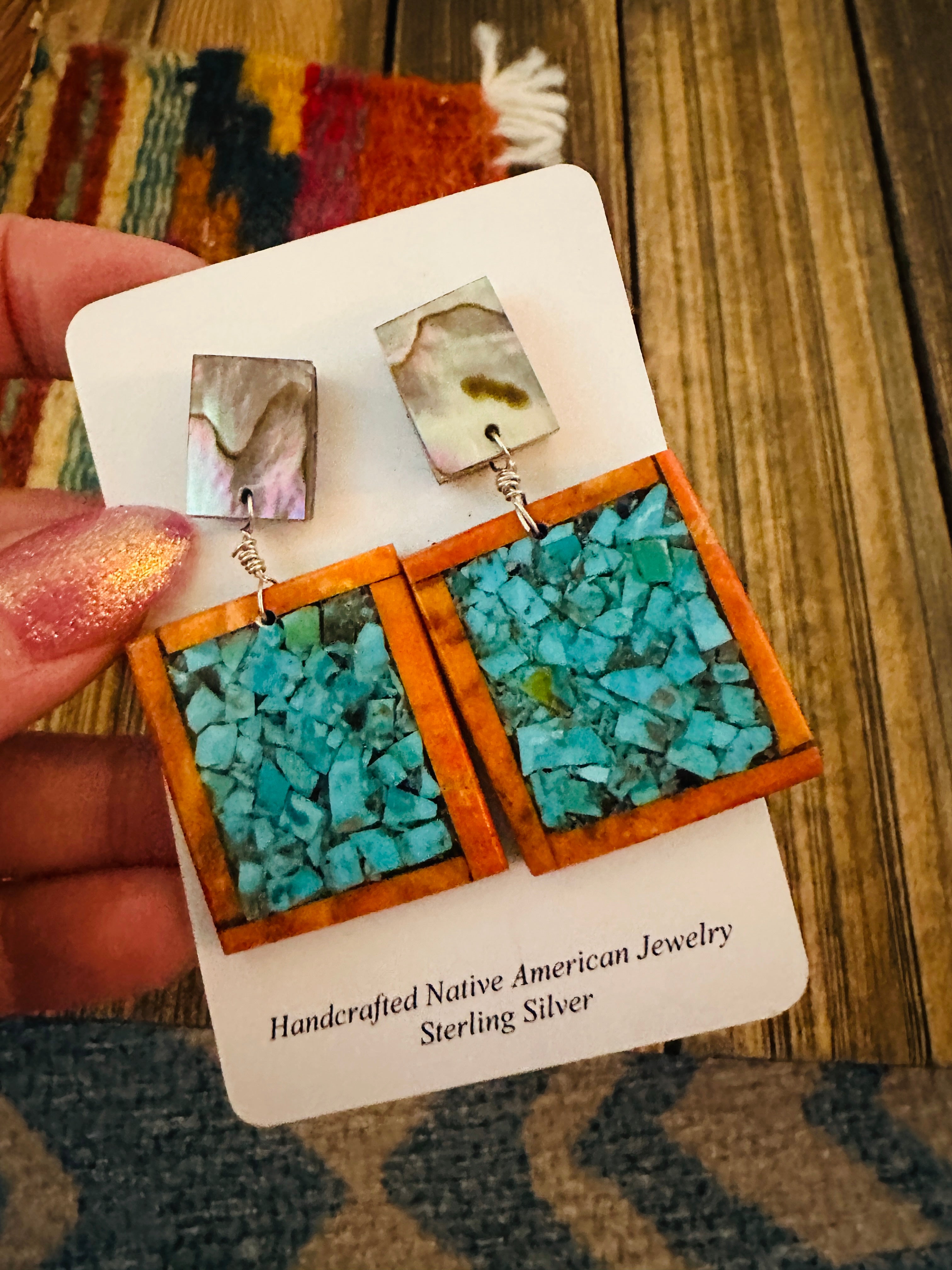 Handcrafted Multi Stone Inlay Dangle Earrings