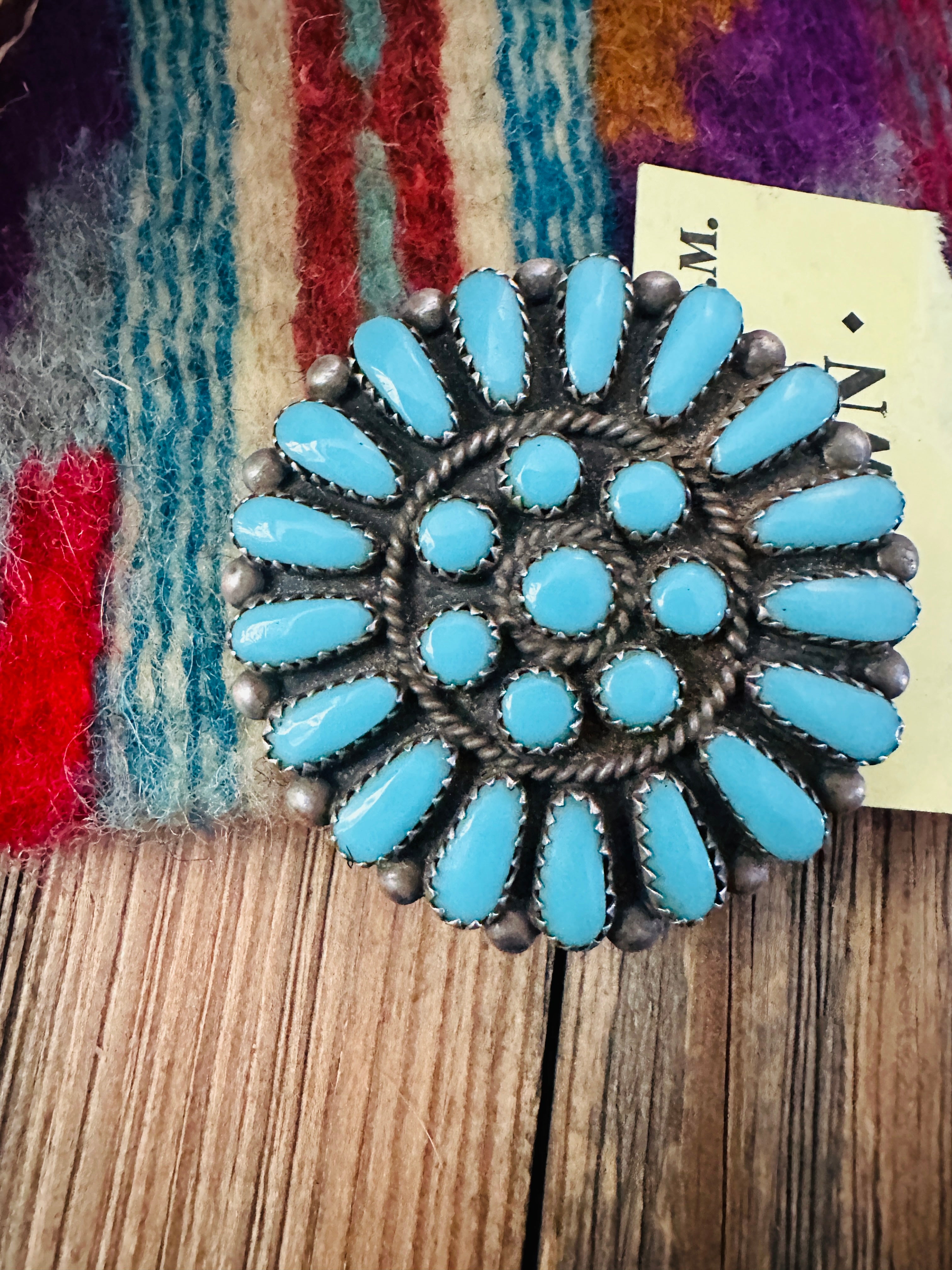 Old Pawn Handcrafted Turquoise and Sterling Silver Cluster Brooch/ Pendant