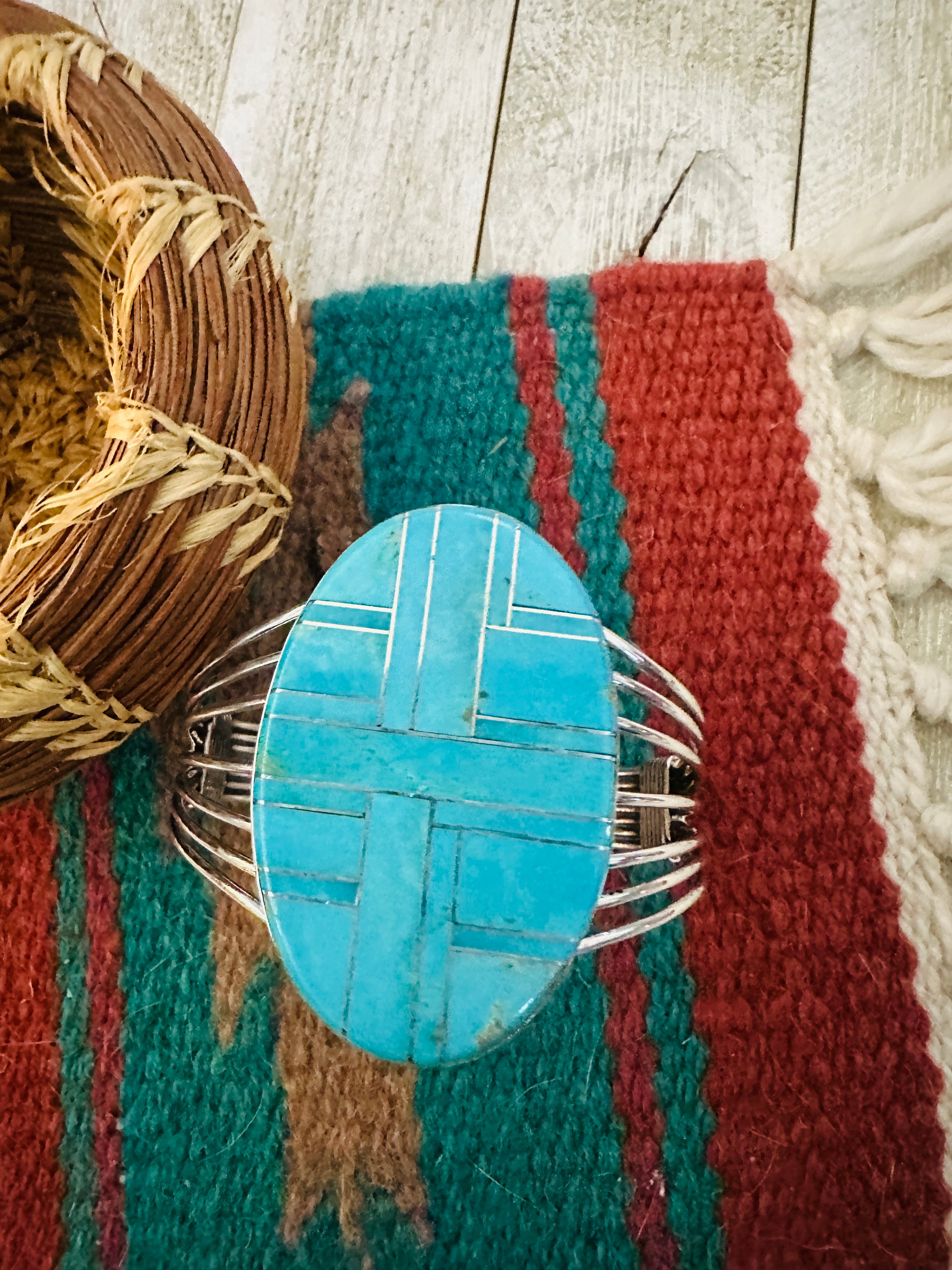 Handcrafted Sterling Silver & Turquoise Inlay Cuff Bracelet