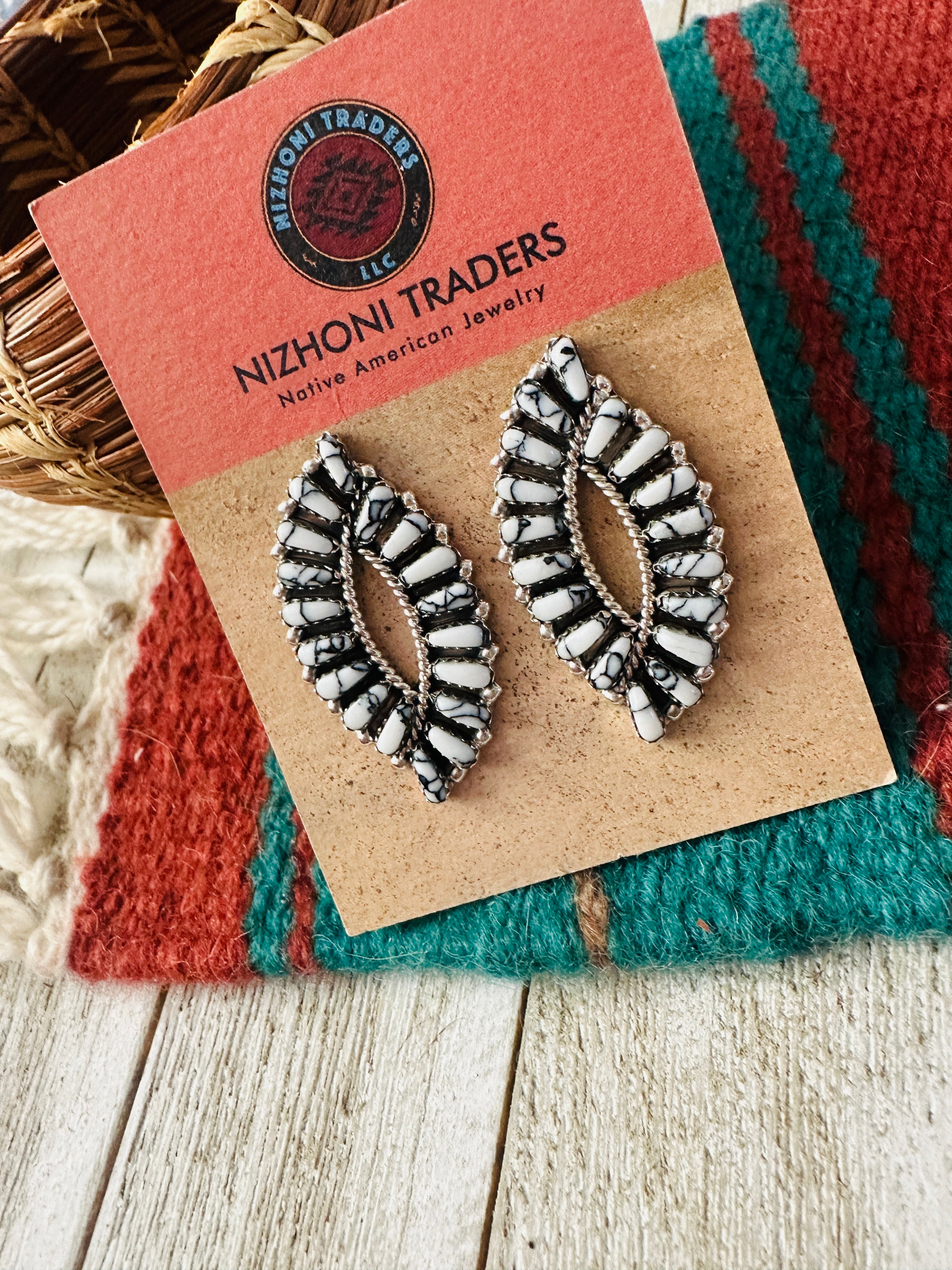 Handcrafted Howlite & Sterling Silver Cluster Post Earrings