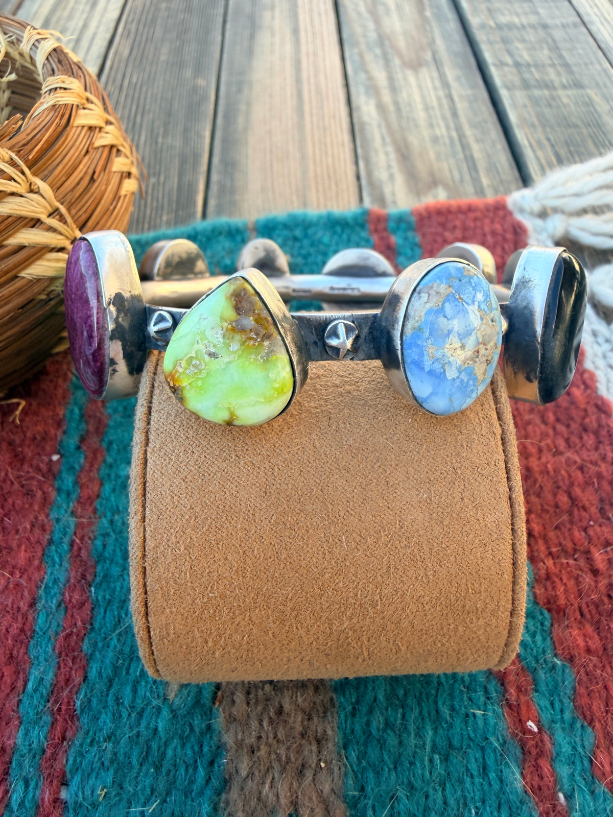 Handcrafted Multi Stone & Sterling Silver Bangle Bracelet by Chimney Butte