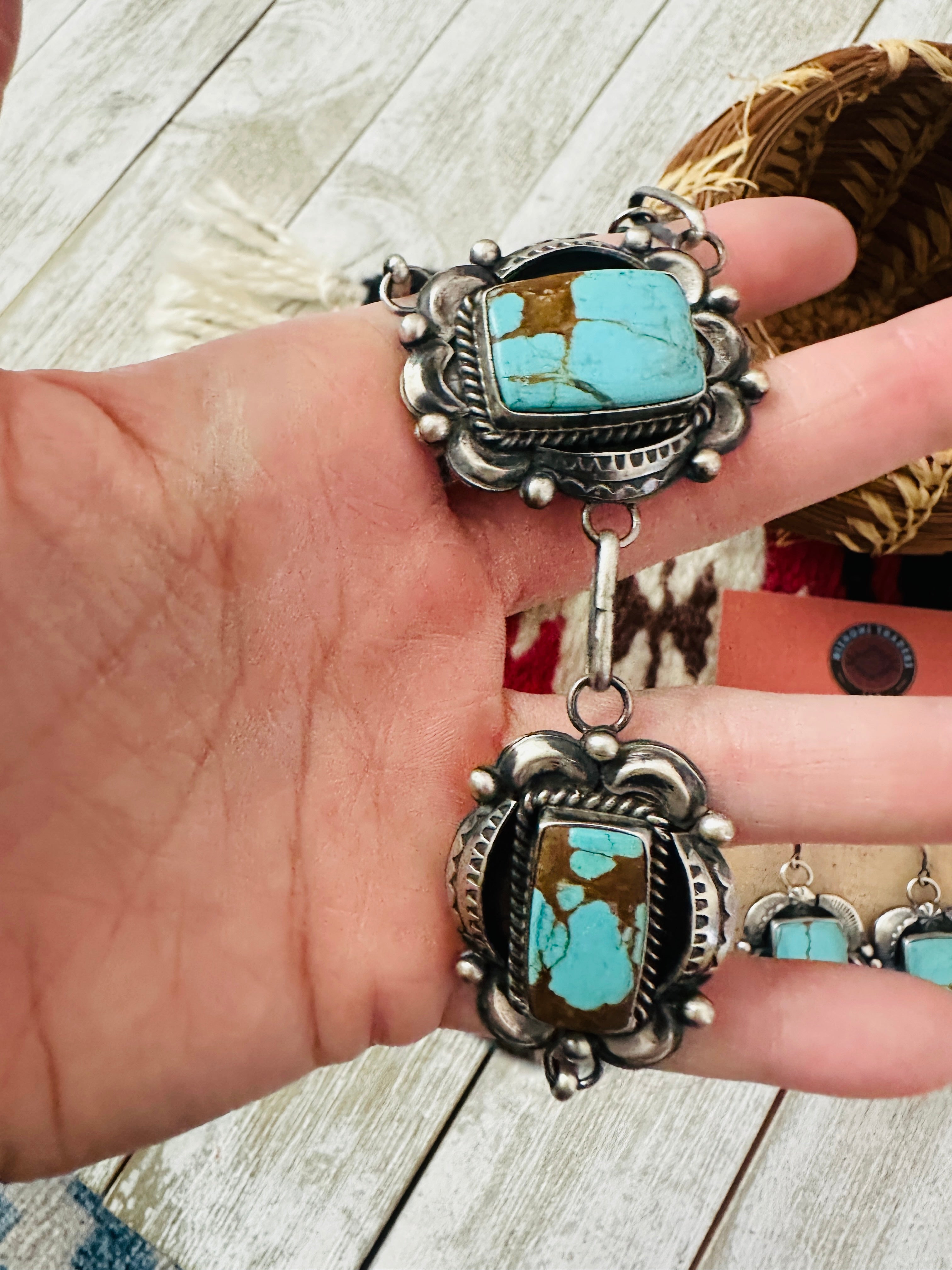 Handcrafted Number 8 Turquoise & Sterling Silver Necklace Set