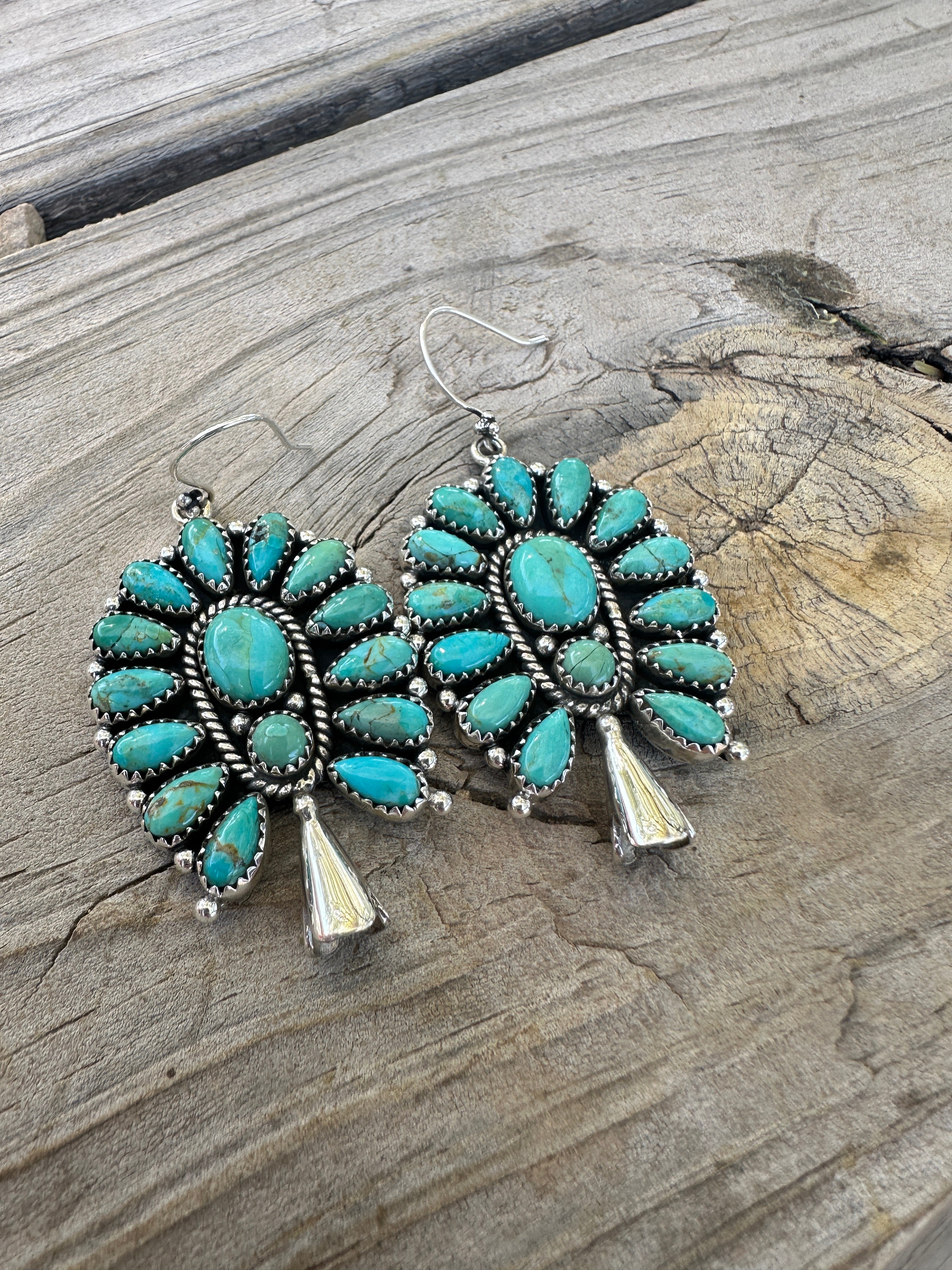 Handmade Sterling Silver & Turquoise Blossom Earrings