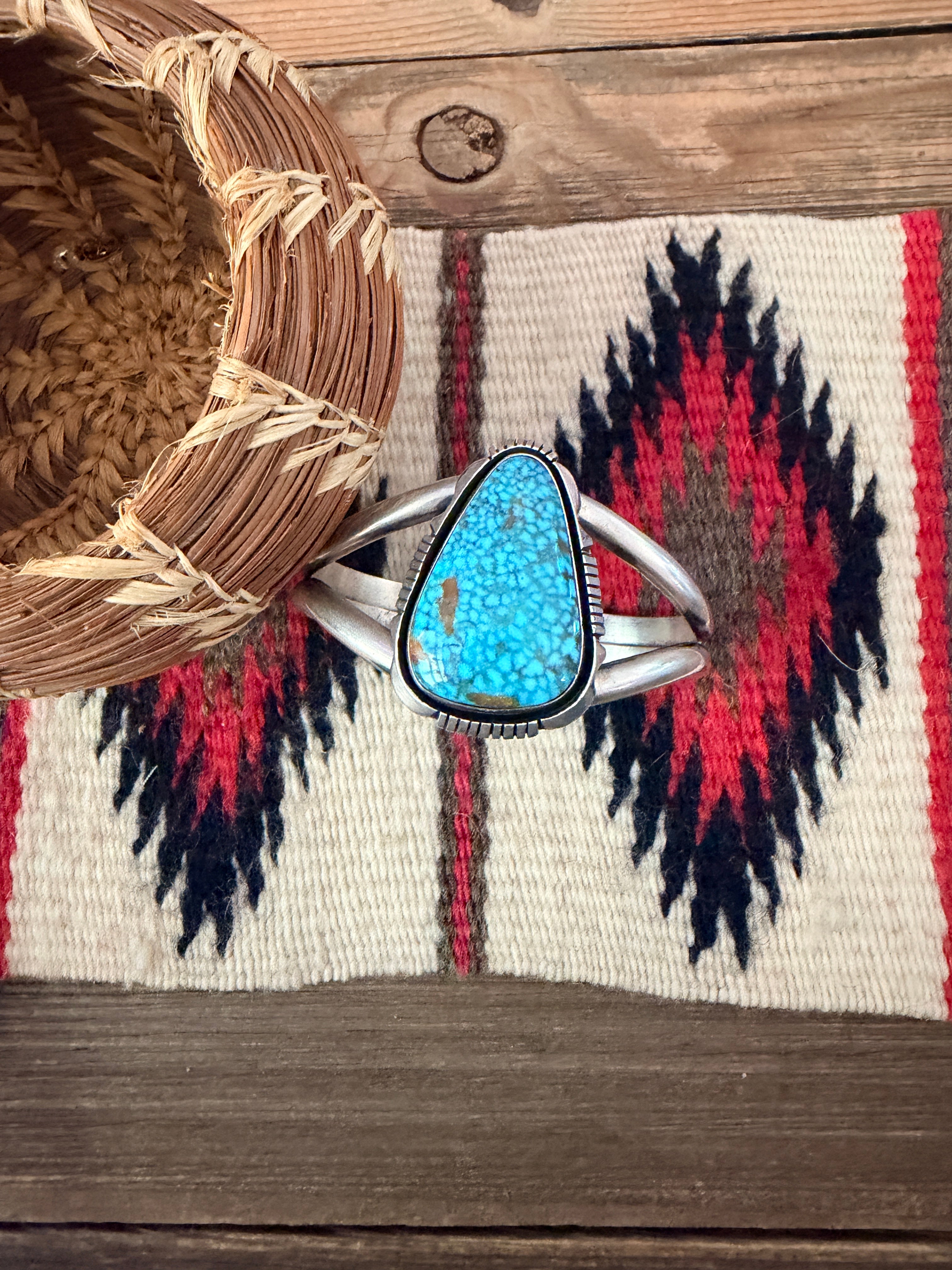 Handcrafted Kingman Web Turquoise & Sterling Silver Cuff Bracelet