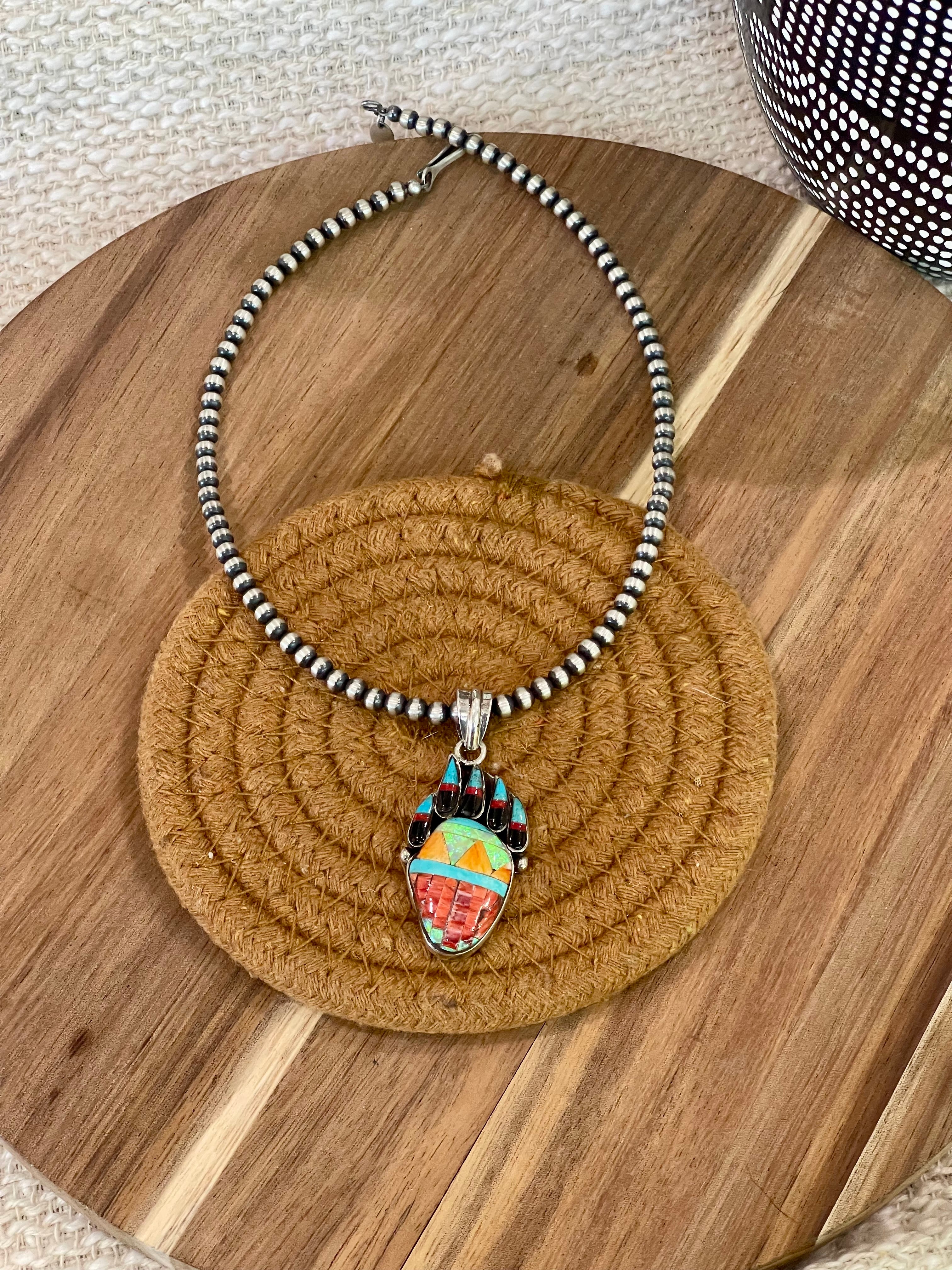 Handmade Sterling Silver & Multi Stone Bear Claw Pendant