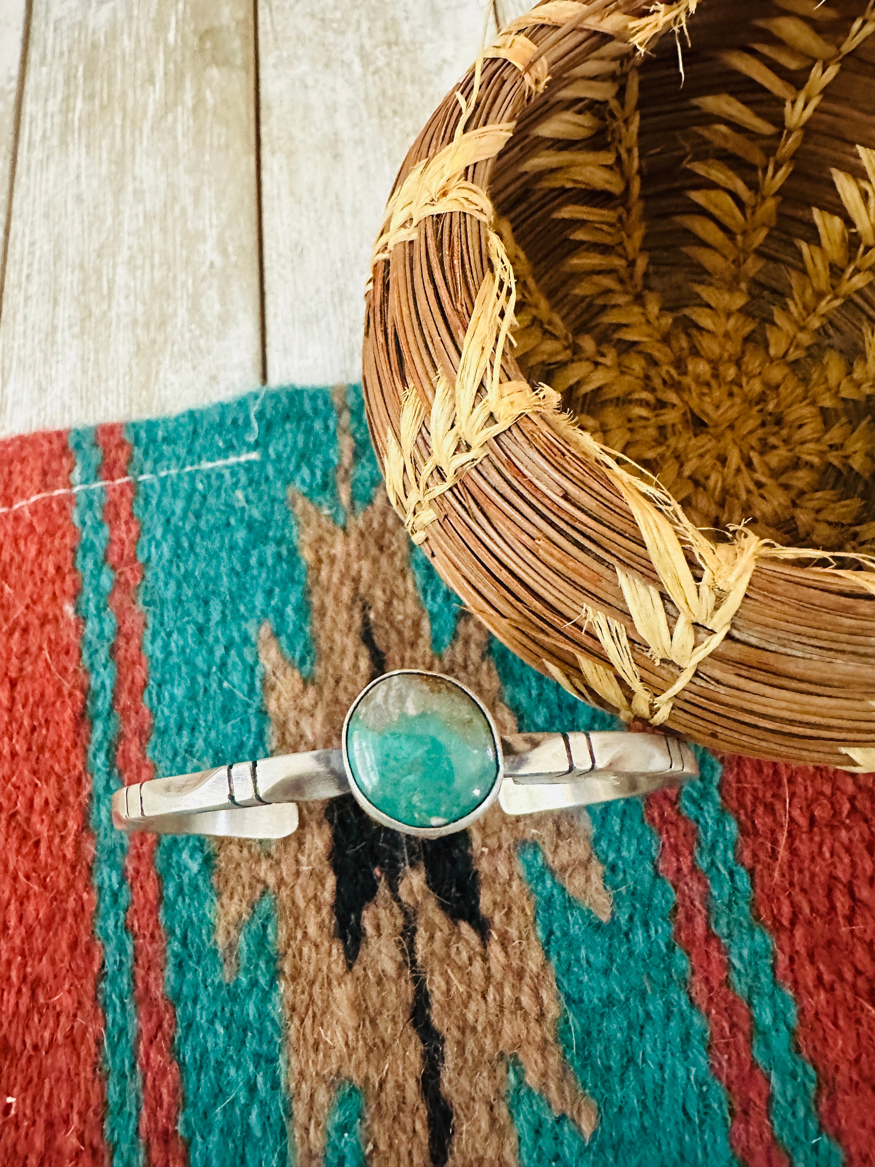 Handcrafted Sterling Silver & Royston Turquoise Cuff Bracelet by Tahe