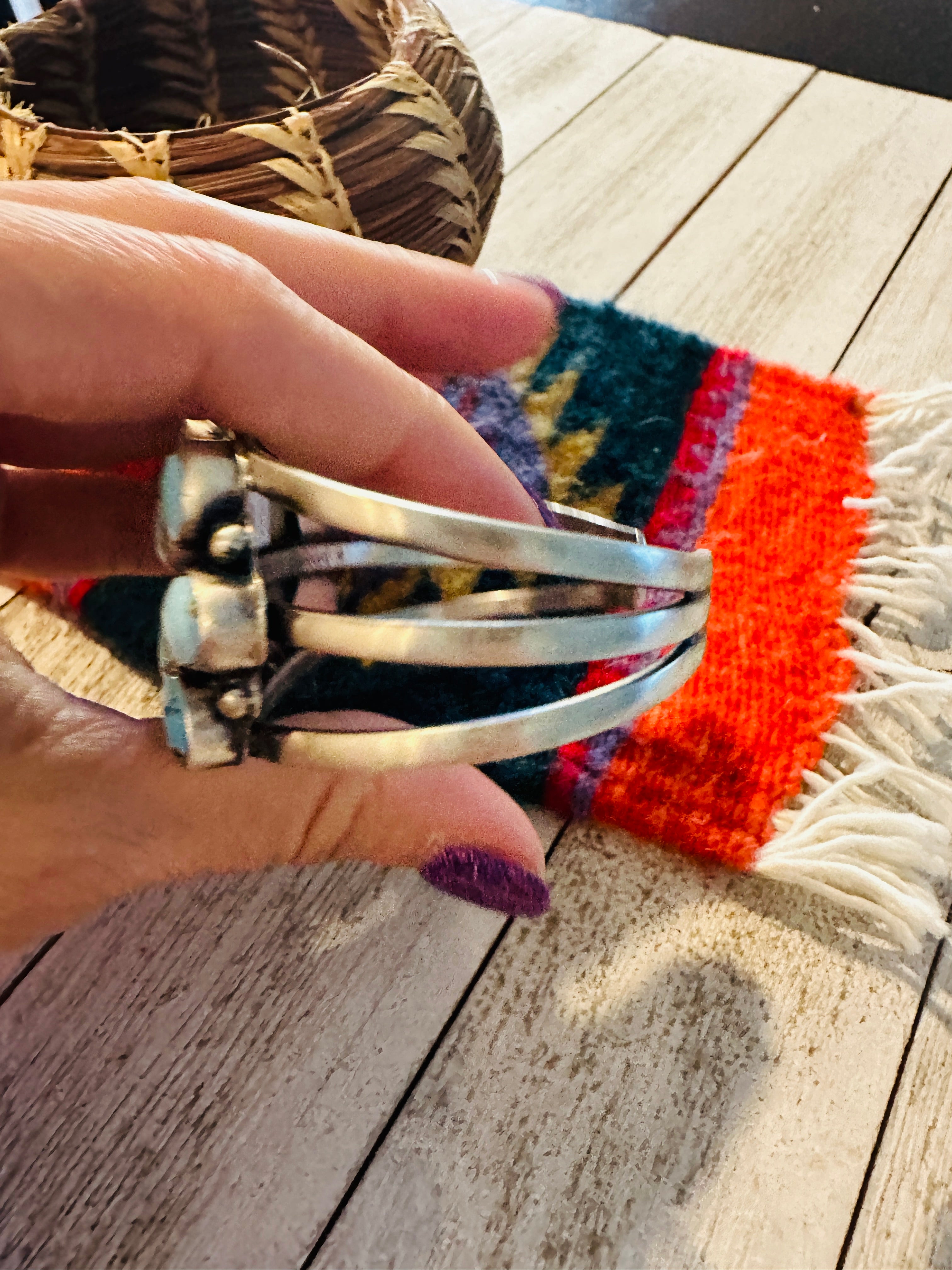 Handcrafted Golden Hills Turquoise & Sterling Silver Cluster Cuff Bracelet