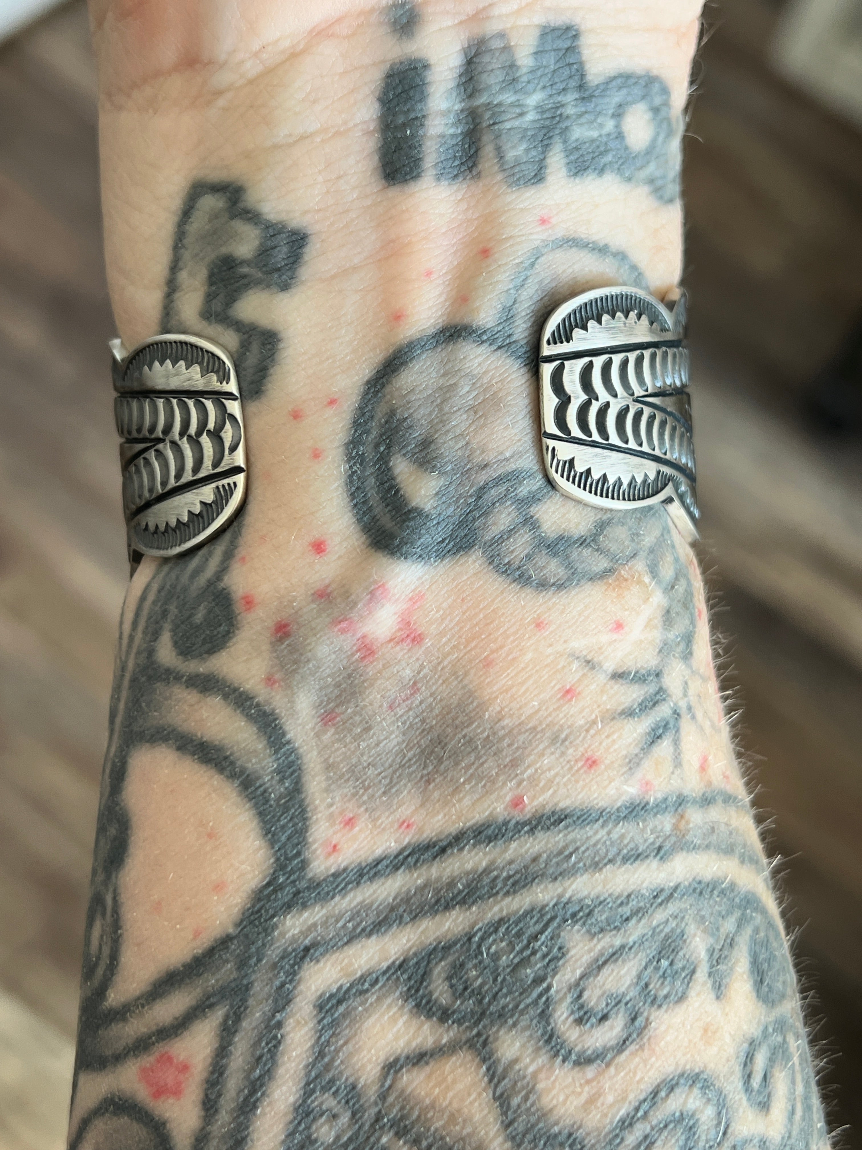 Handcrafted Sterling Silver, Kingman Turquoise and Spiny Oyster Santa Fe Cross Cuff Bracelet by Murphy Platero