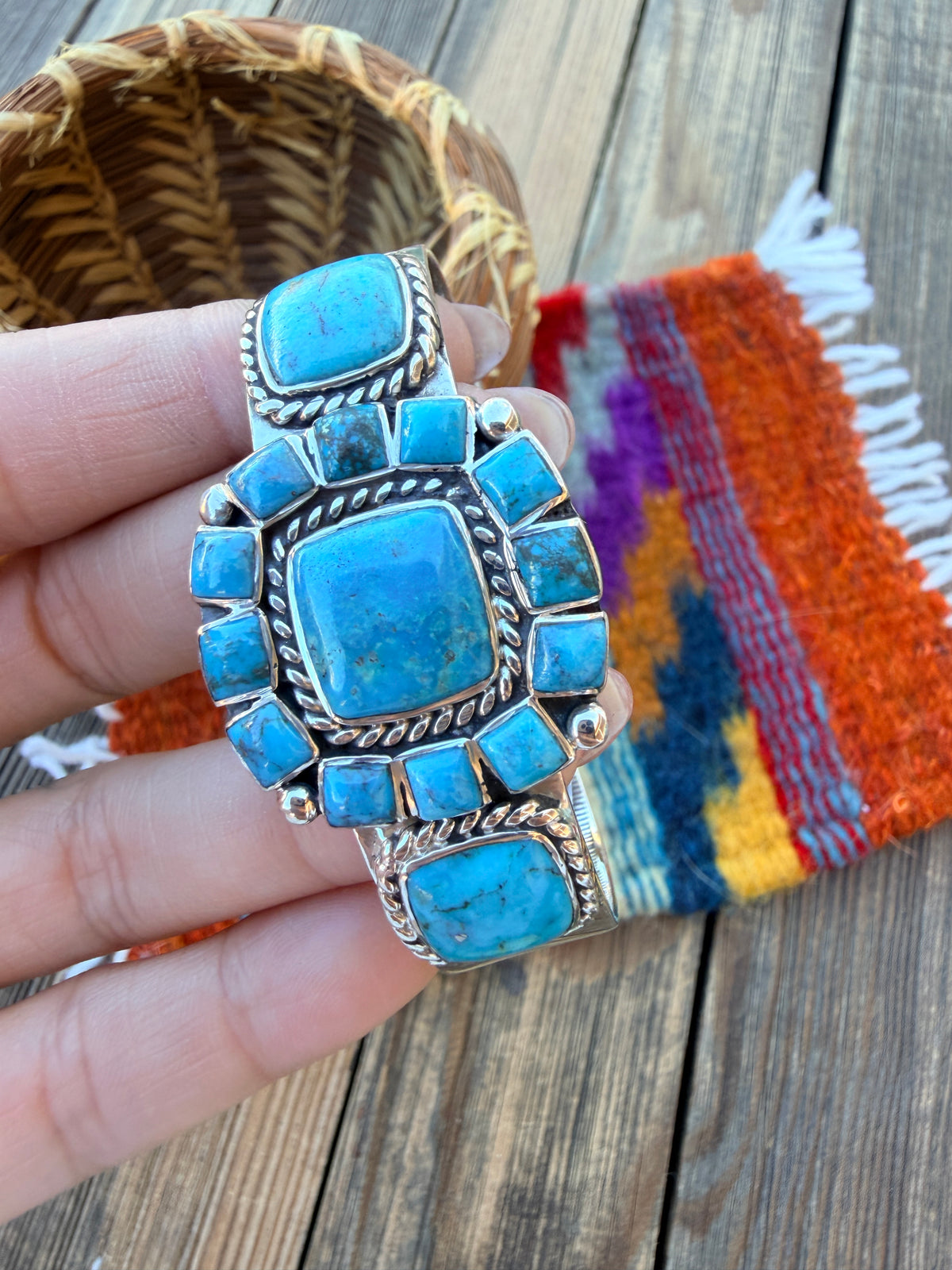Handcrafted Old Pawn Sterling Silver & Turquoise Cuff Bracelet