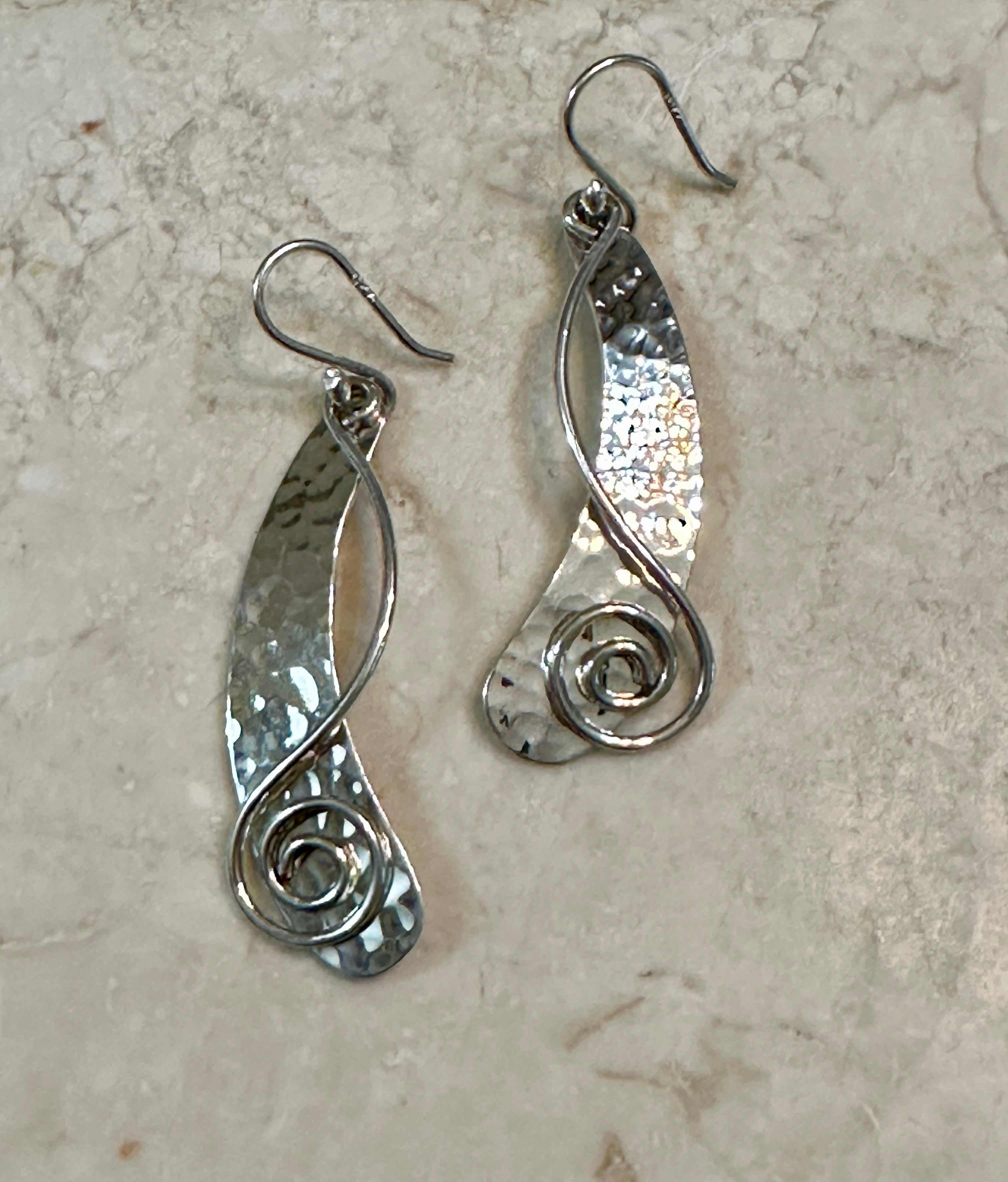 Hammered Swoop Earrings w/ Swirl