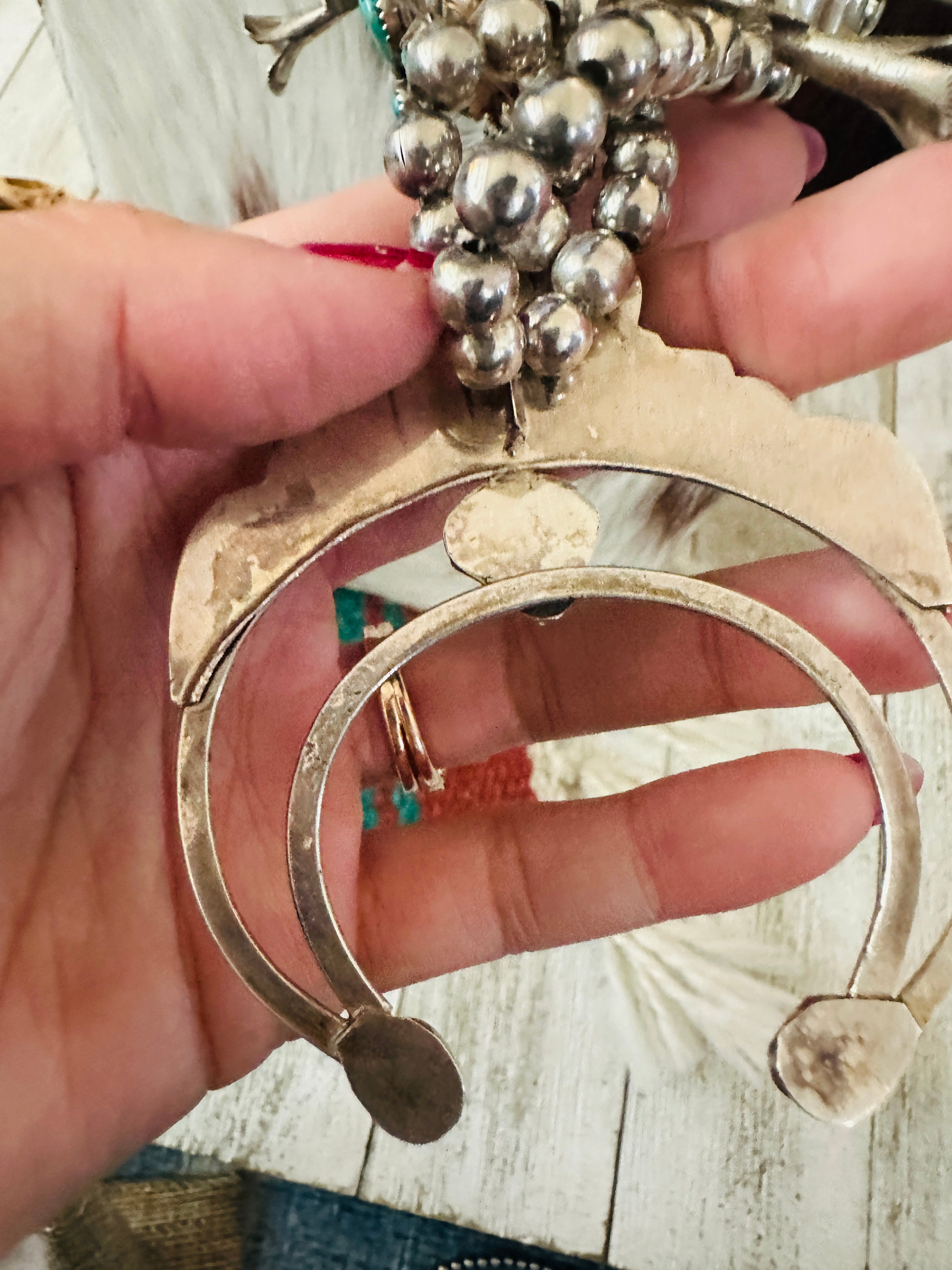 Old Pawn Handcrafted Turquoise & Sterling Silver Squash Blossom Necklace