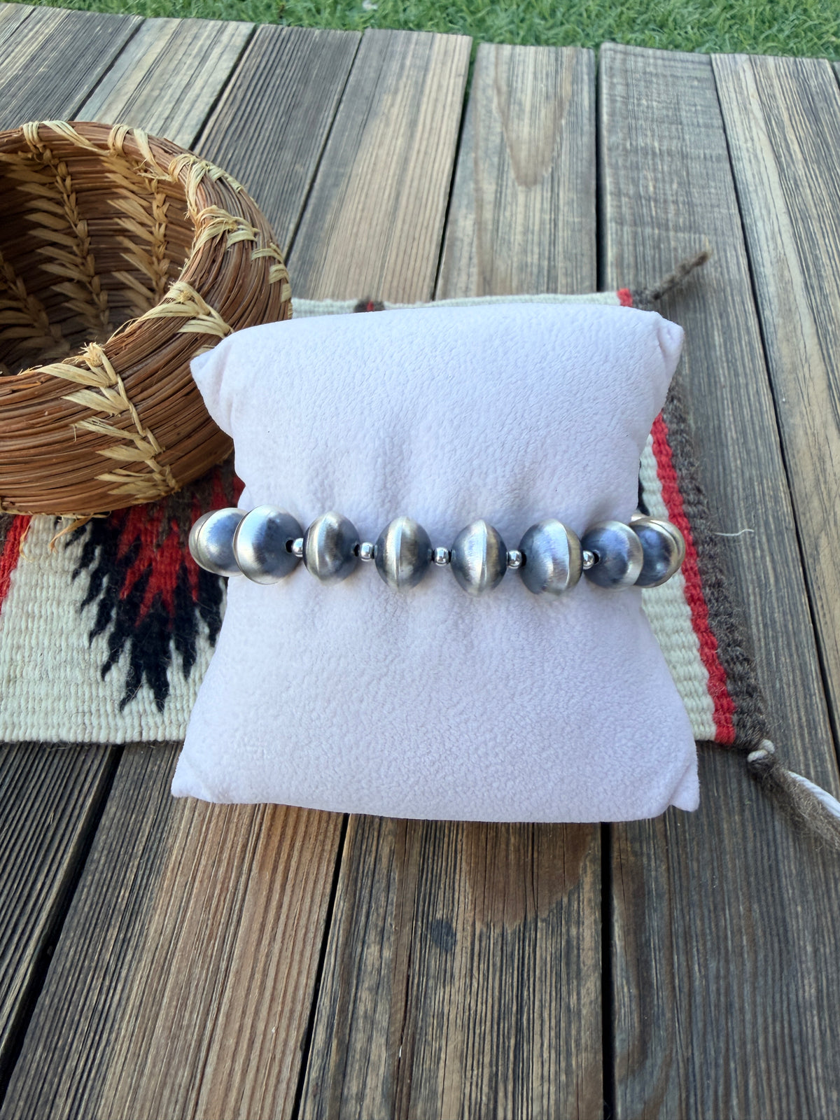 Handcrafted Sterling Silver Beaded Stretch Bracelet