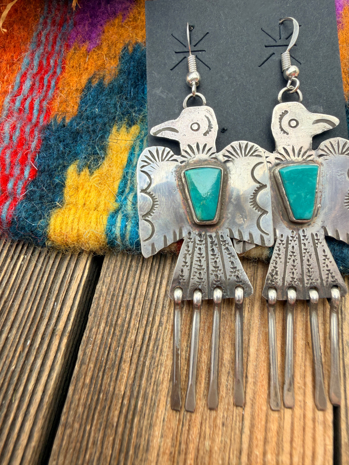 Handcrafted Sterling Silver & Turquoise Thunderbird Dangle Earrings by Vernon Begay