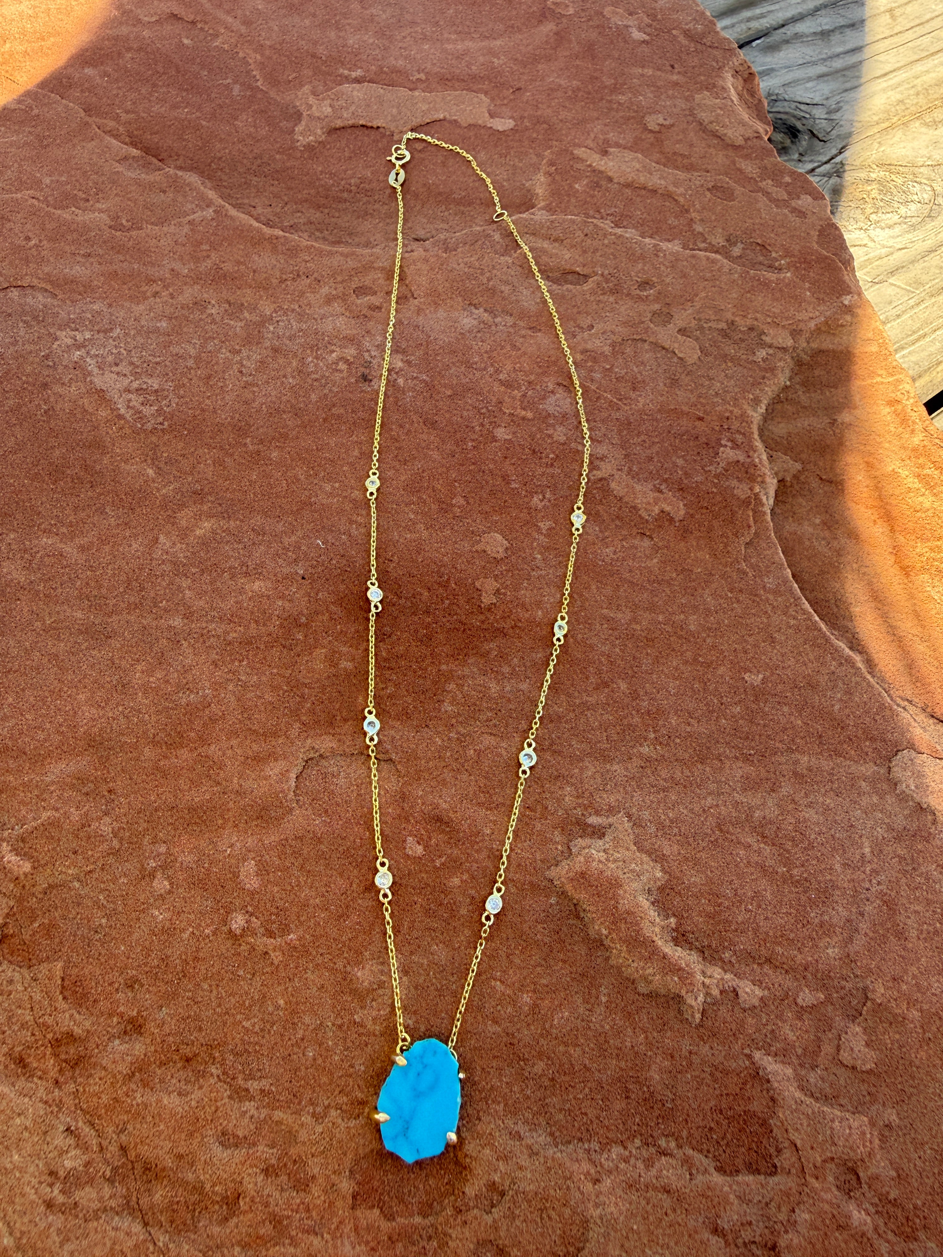 “The Golden Collection” BLUE HONEY Handmade Natural Turquoise Gold Plated Sterling Silver Necklace