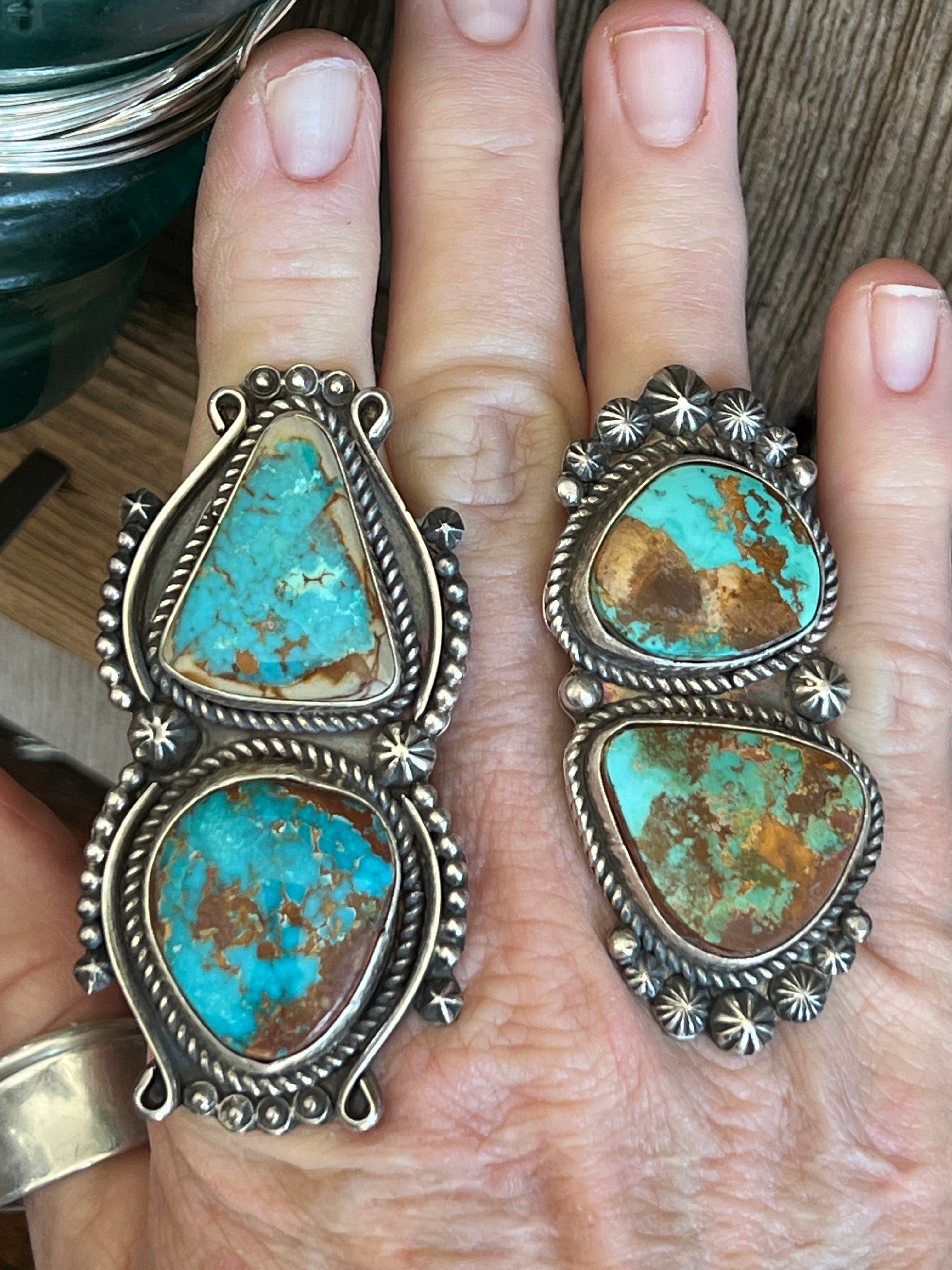 Apache Sterling Silver and Pilot Mountain Two Stone Ring by Rosella Paxson, Size 10