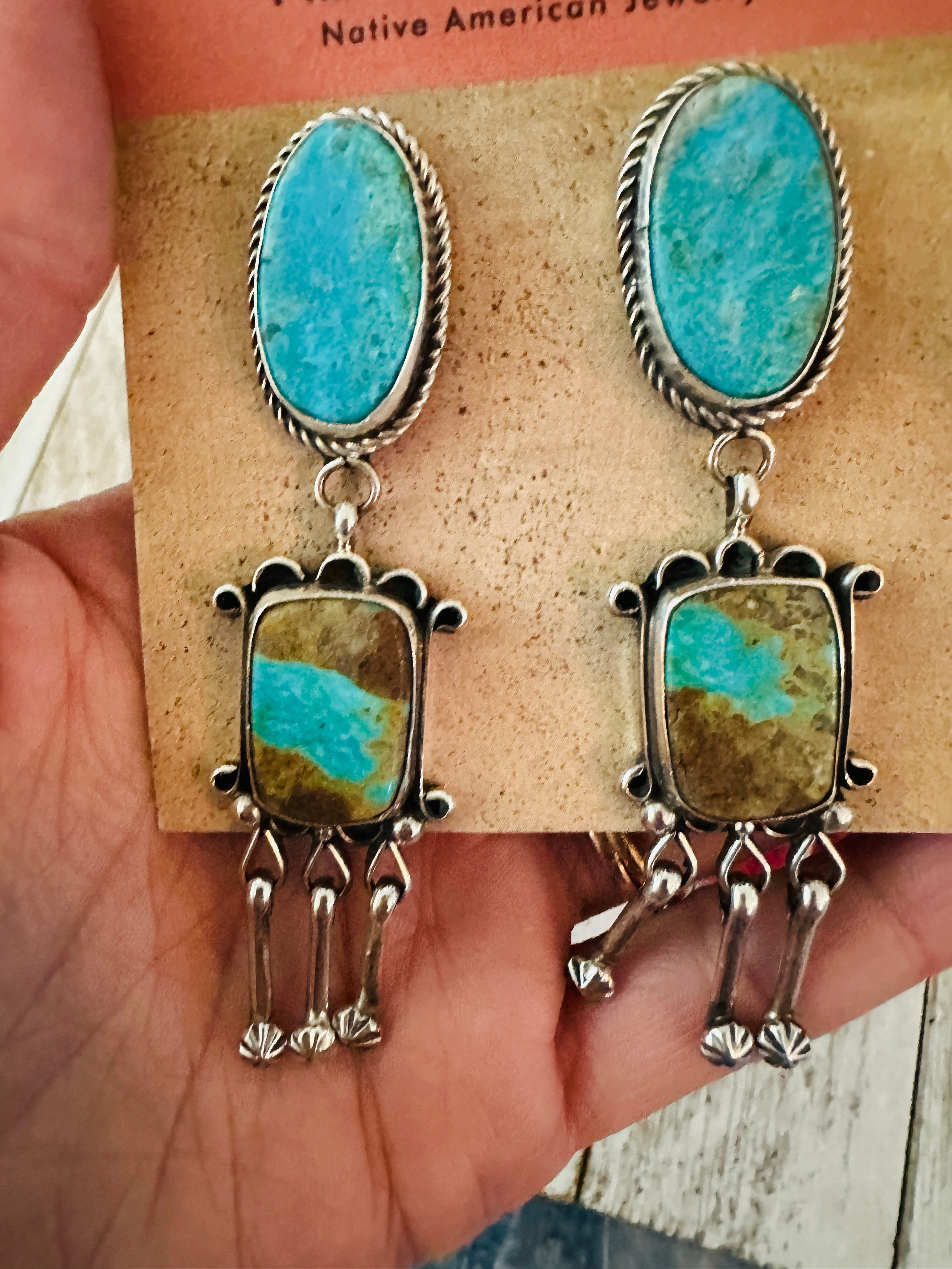 Handcrafted Royston Turquoise And Sterling Silver Dangle Earrings by Jacqueline Silver