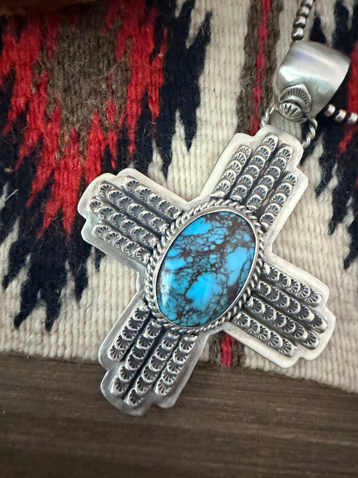 Handcrafted Turquoise & Sterling Silver Cross Pendant by Larry Kaye