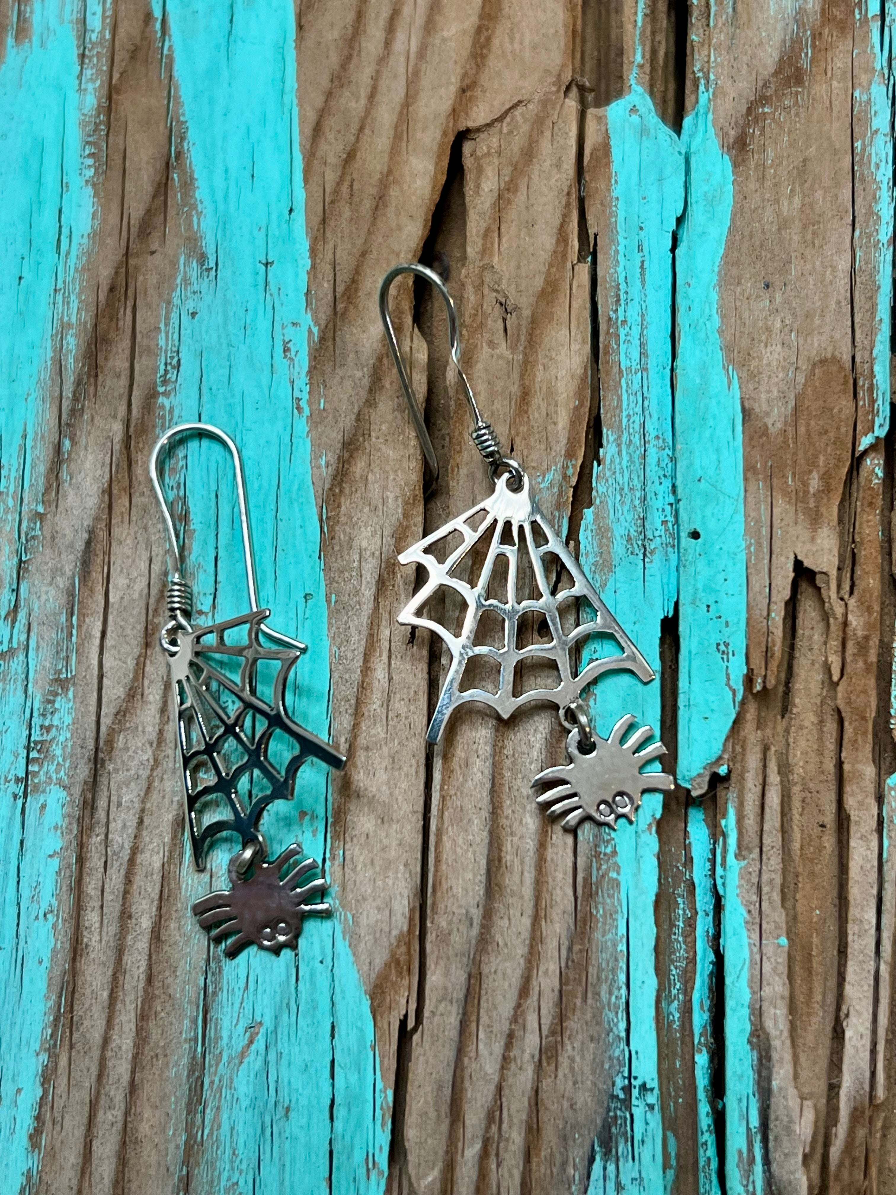 Spider with Web Sterling Silver Earrings