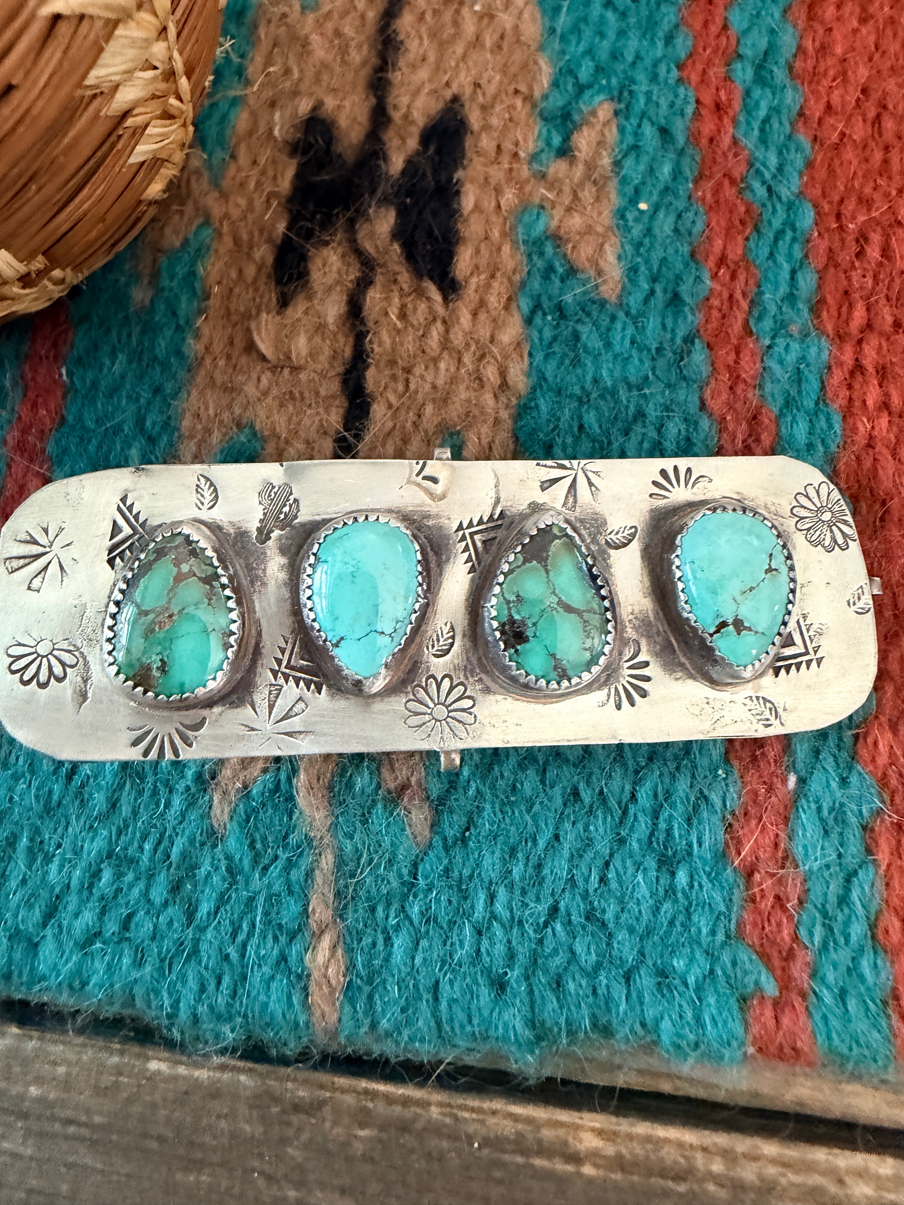 Handmade Sterling Silver & Turquoise Hair Barrette