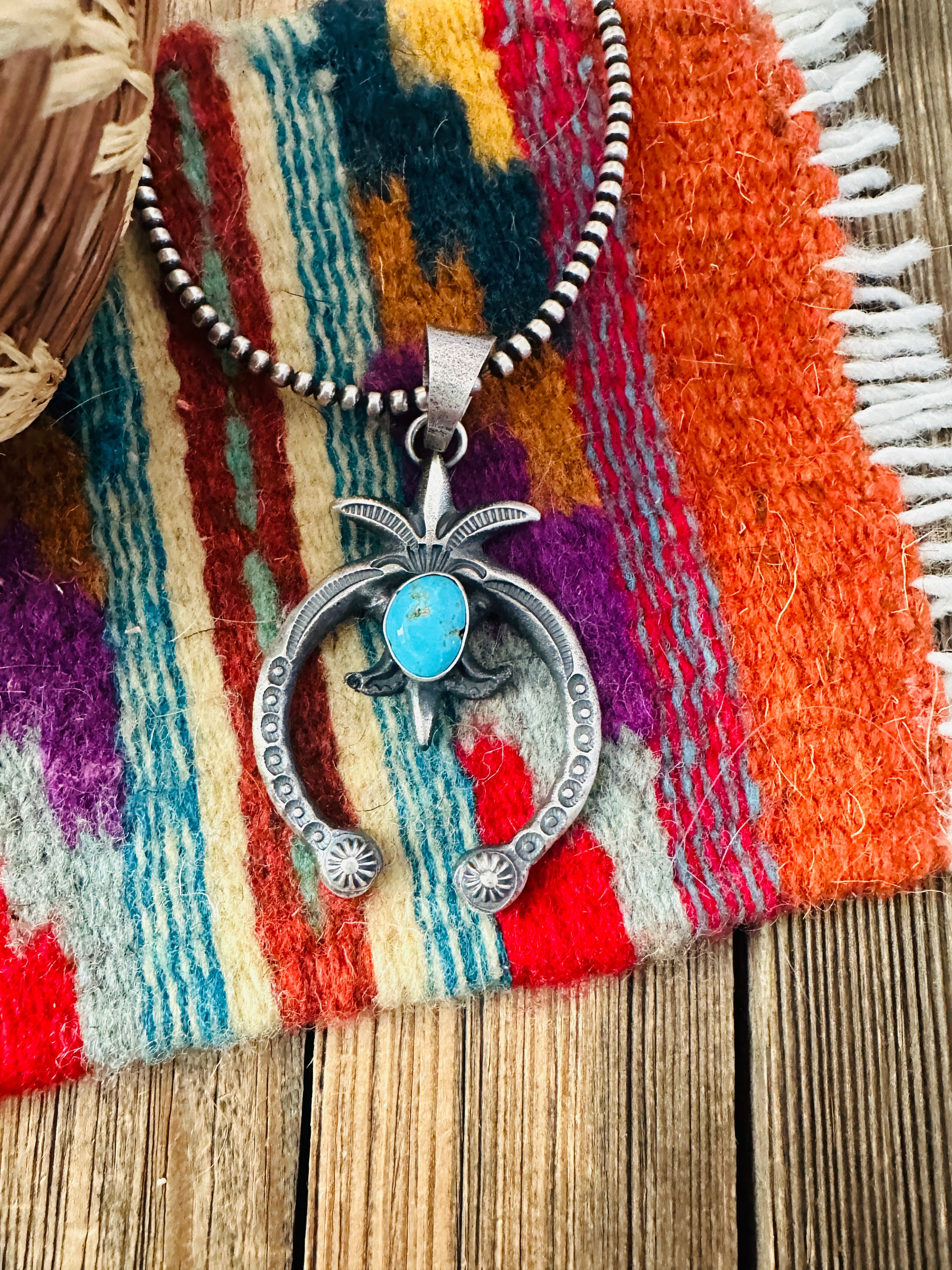 Handcrafted Sterling Silver & Kingman Turquoise Naja Pendant by Kevin Billah