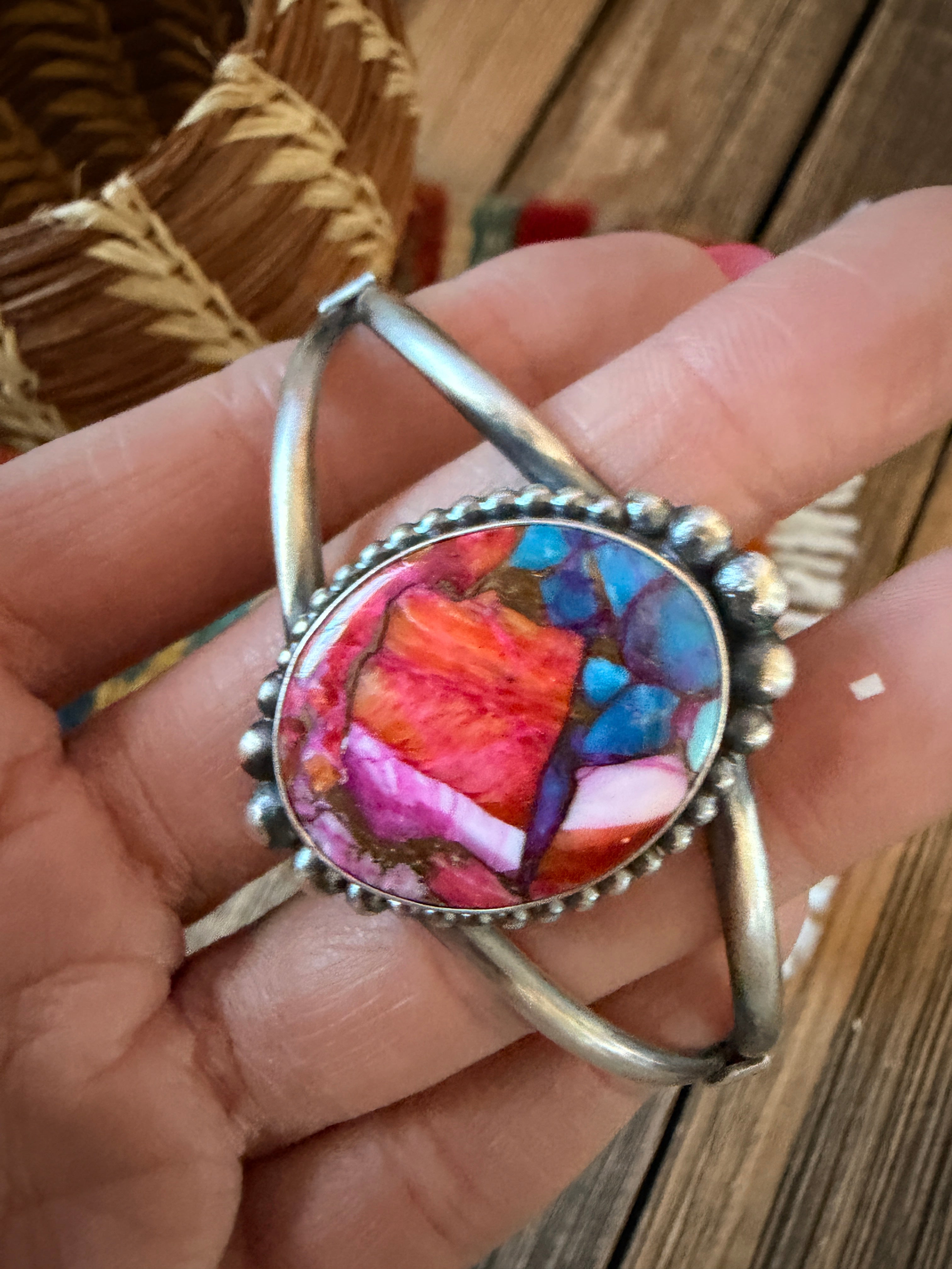 Handcrafted Pink Dream Mojave & Sterling Silver Cuff Bracelet