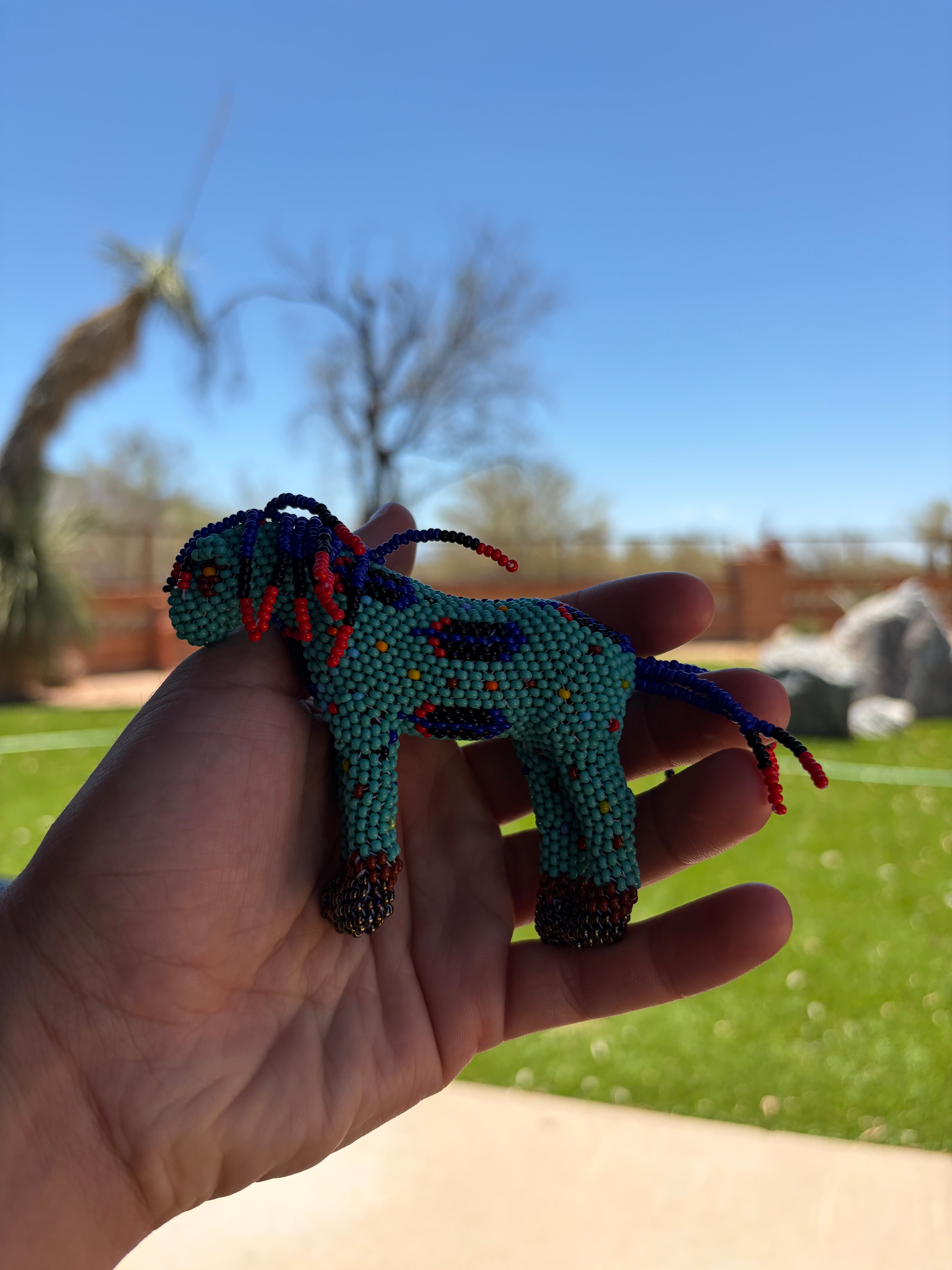 Handmade Peyote Stitched Horse Figurine- Turquoise 13