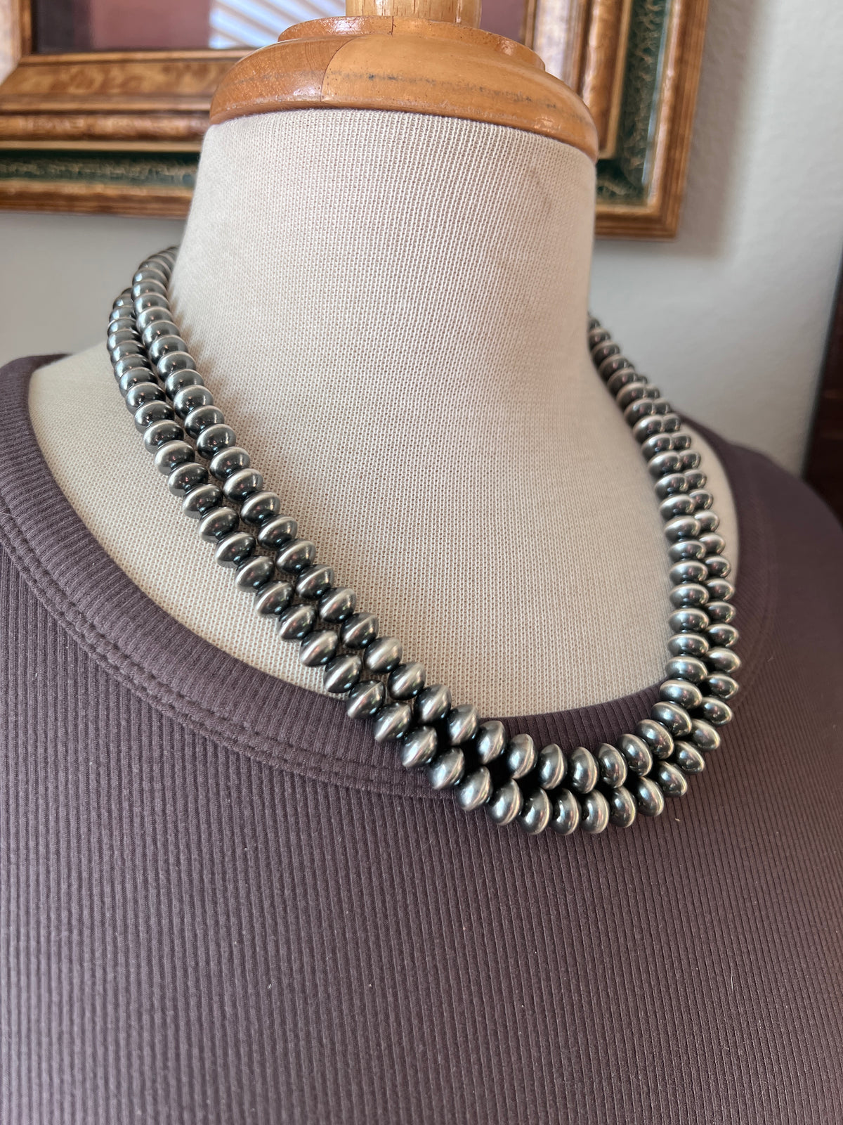 Vinita Cowboy Handmade 9mm Sterling Silver Saucer Pearl Beaded Necklaces