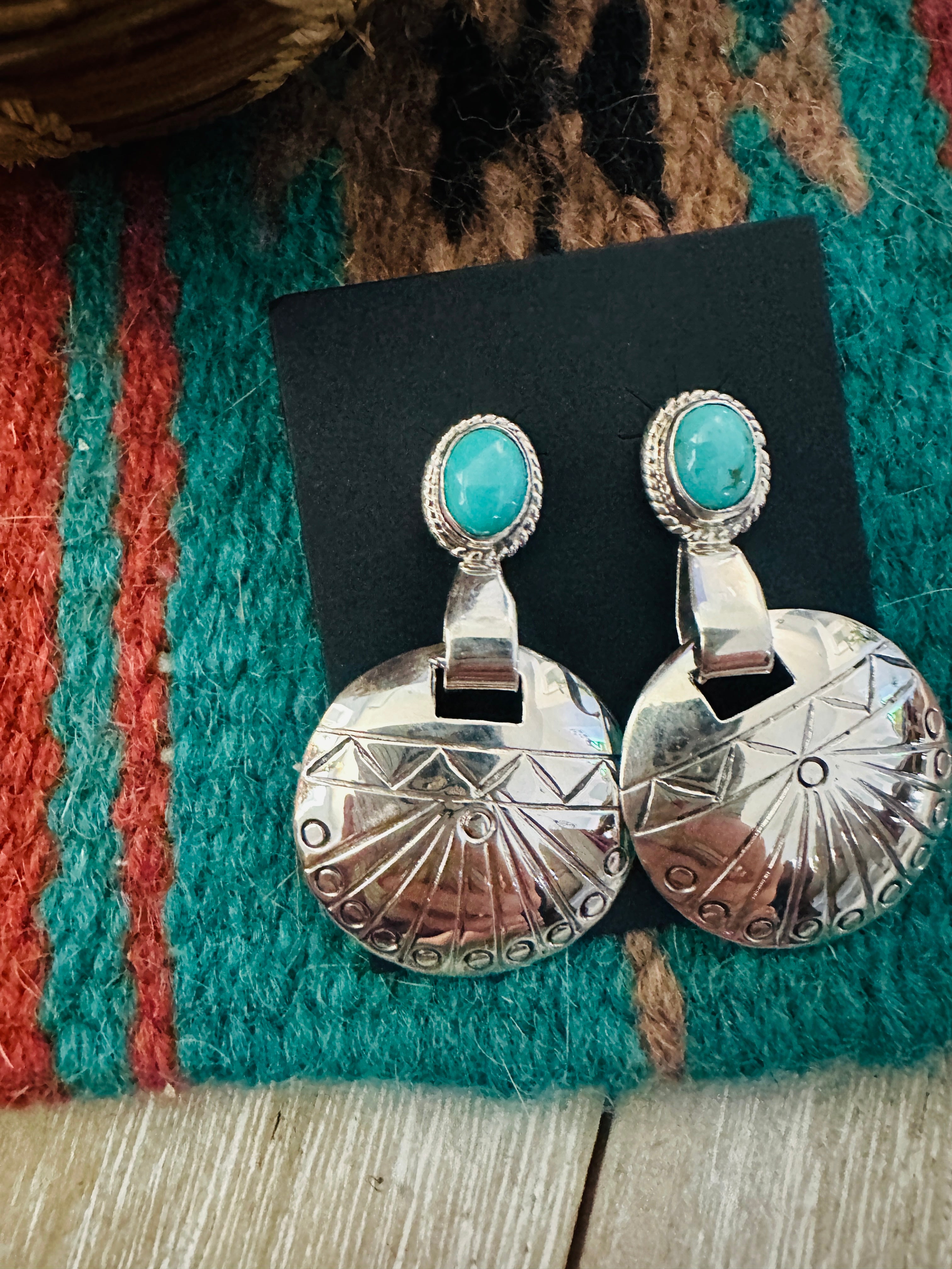 Handcrafted Turquoise & Sterling Silver Concho Dangle Earrings