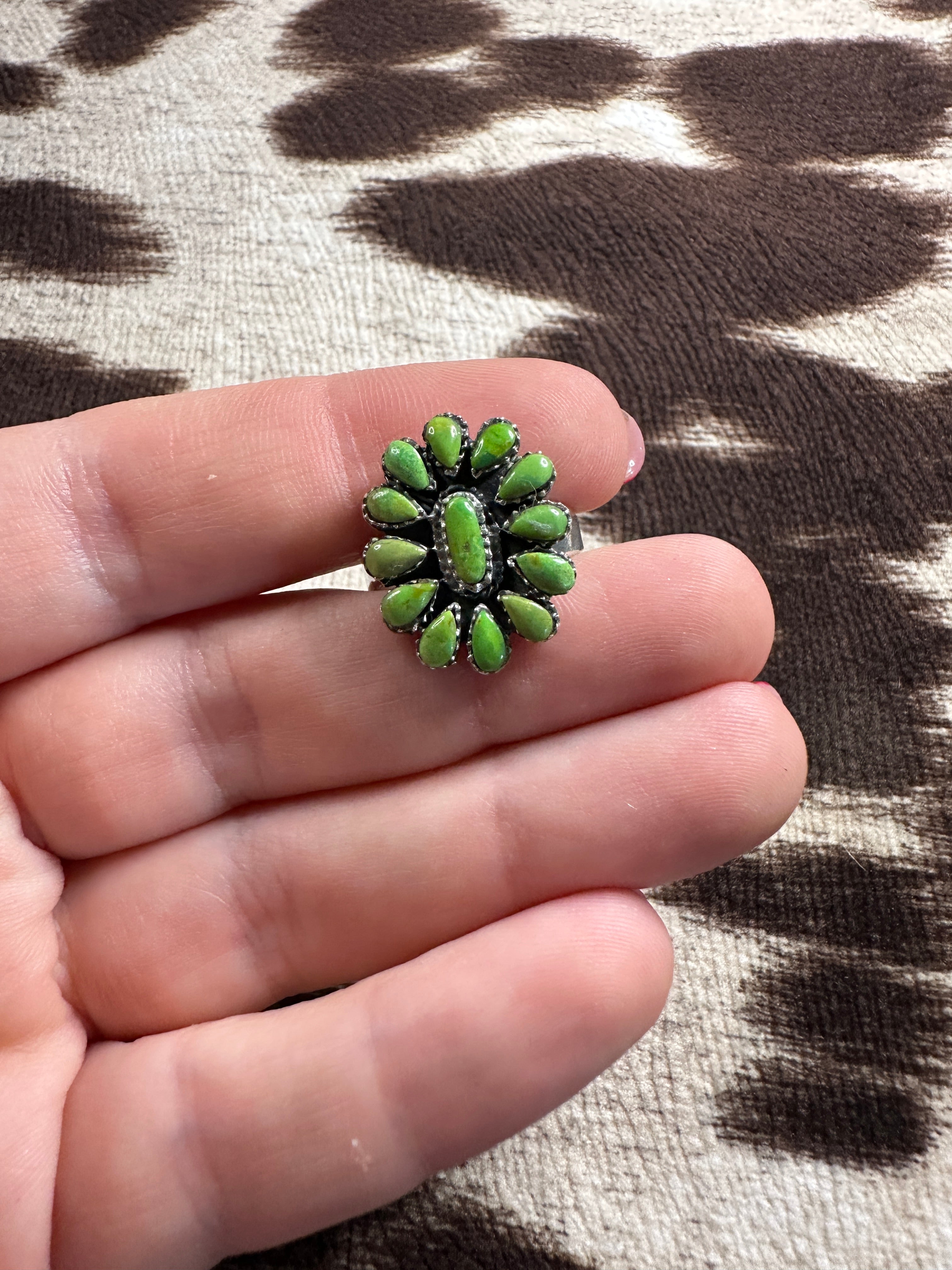 Handmade Gaspeite & Sterling Adjustable Cluster Ring