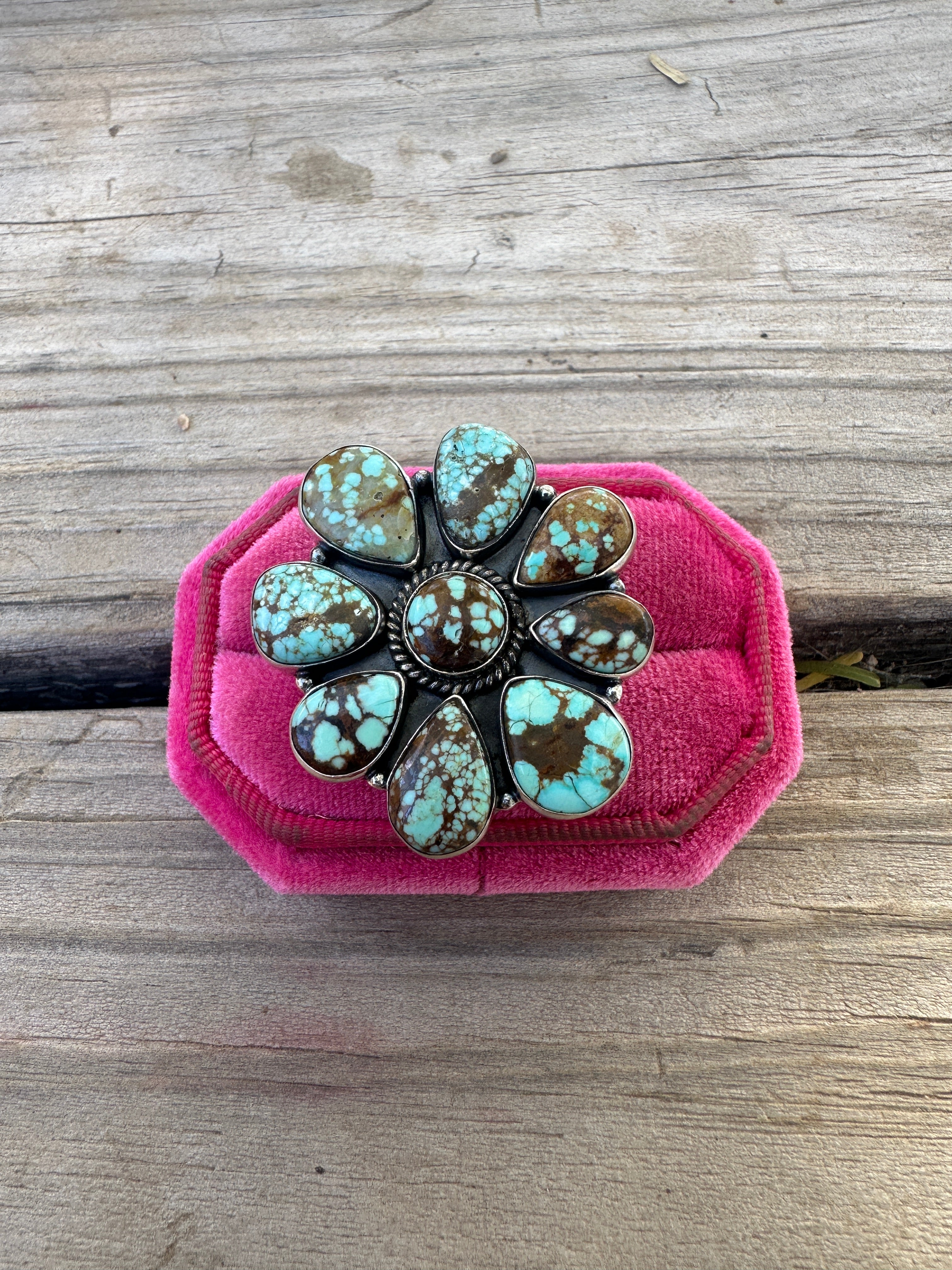 Beautiful Handmade Number 8 Turquoise And Sterling Silver Adjustable Ring