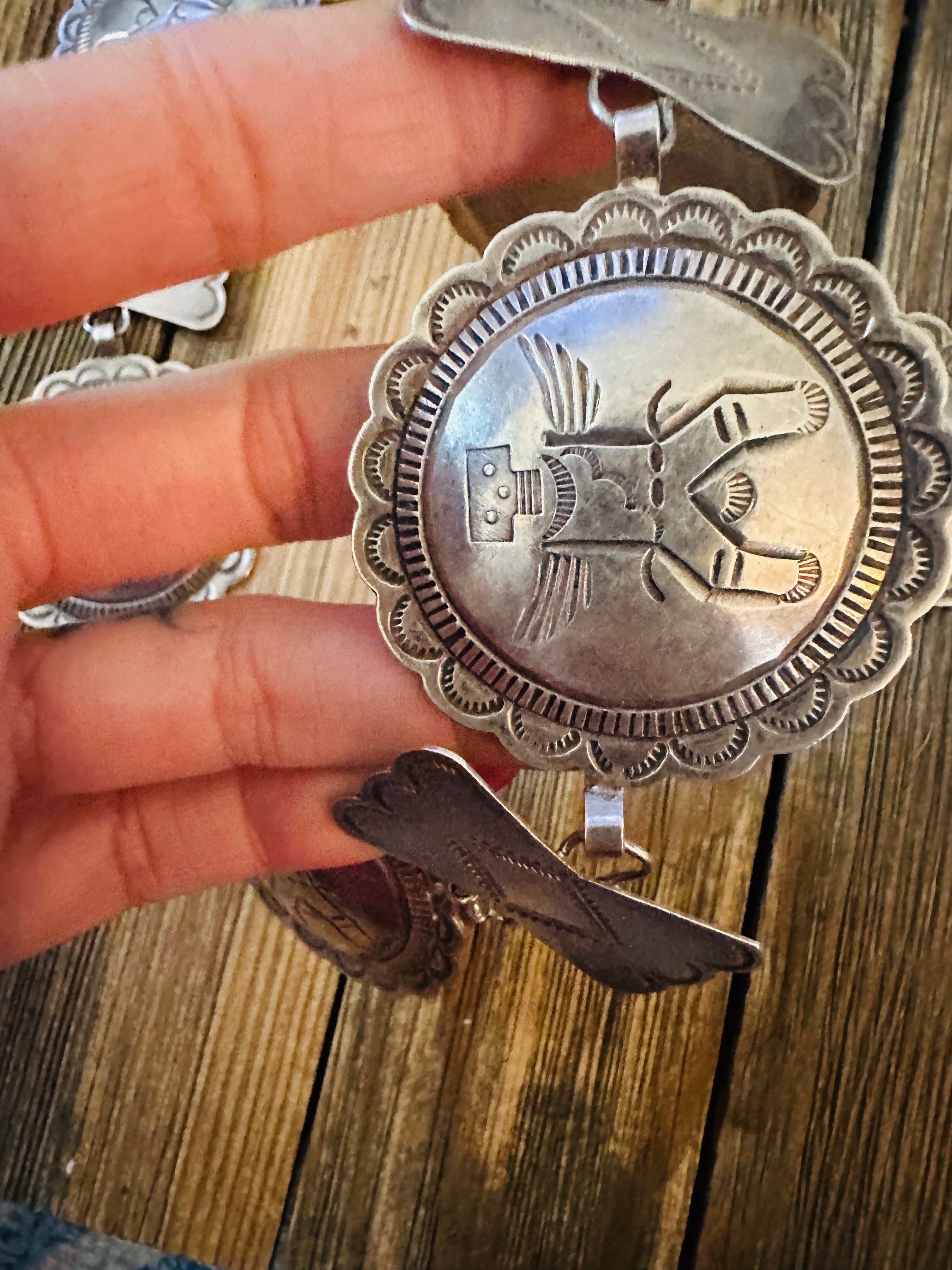 Handcrafted Vintage Old Pawn Sterling Silver Concho Belt