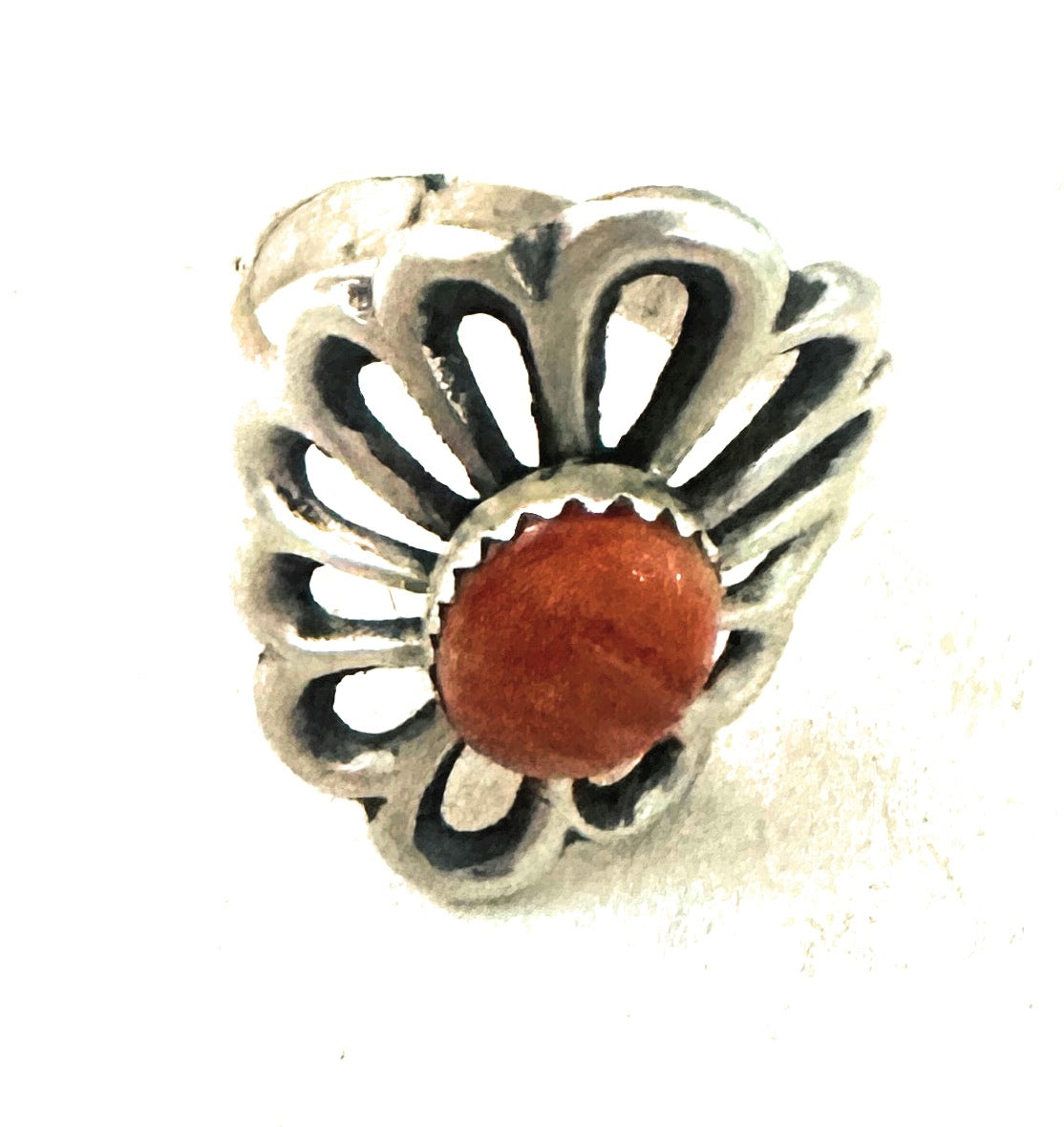 Handcrafted Sterling Silver & Orange Spiny Flower Ring