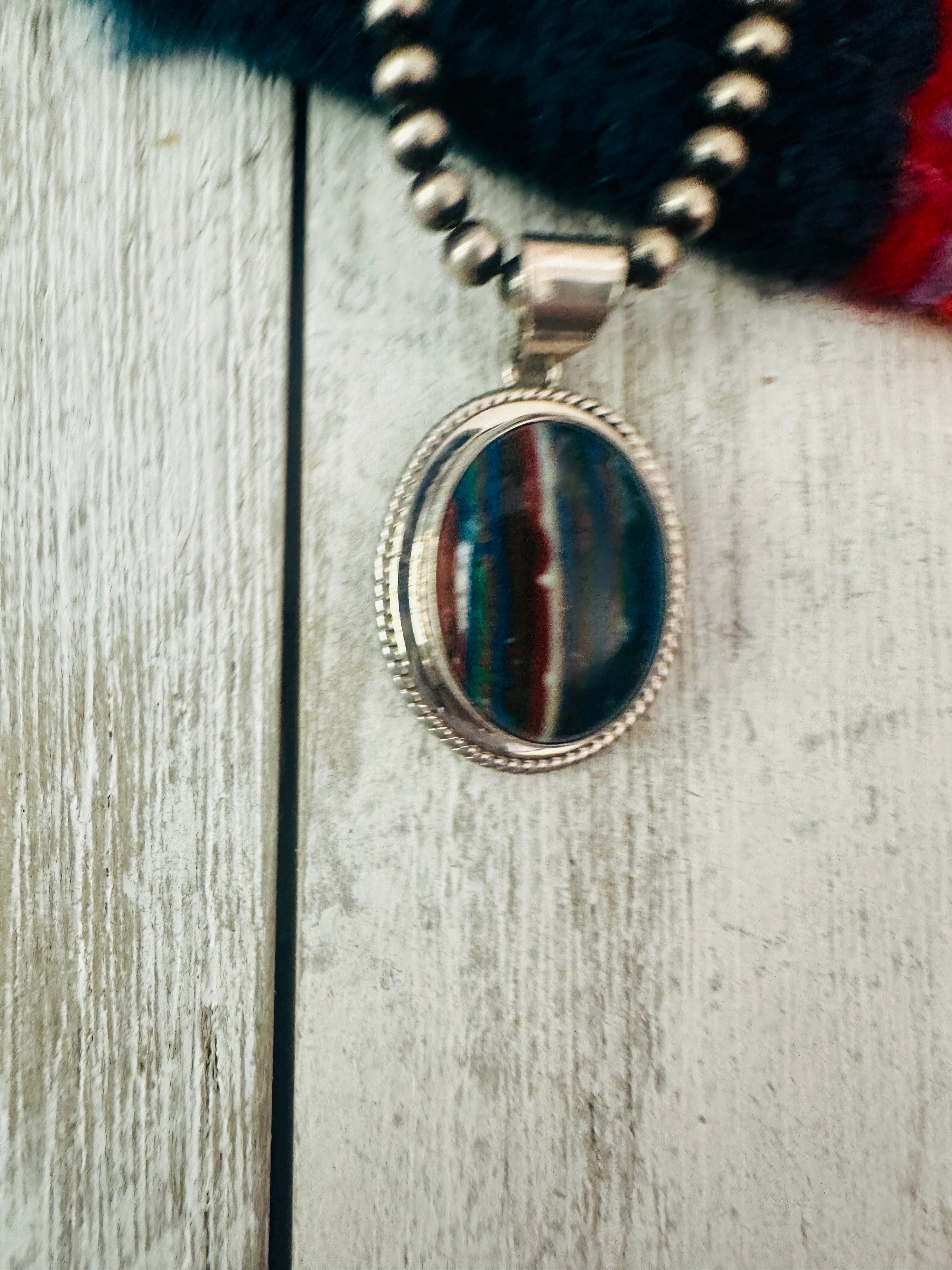 Handcrafted Rainbow Calsilica and Sterling Silver Star Pendant