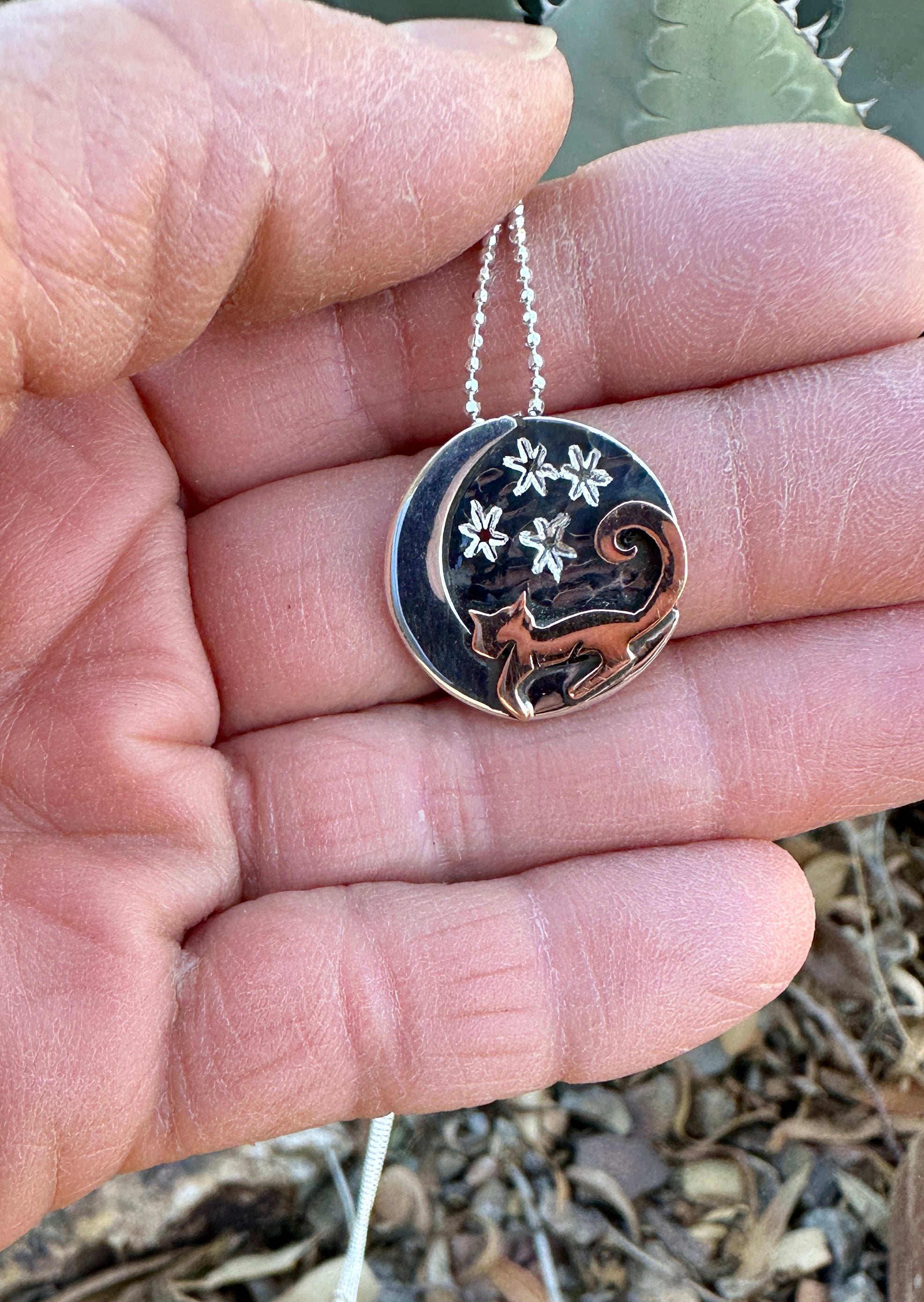 Cat on the Moon Pendant Necklace